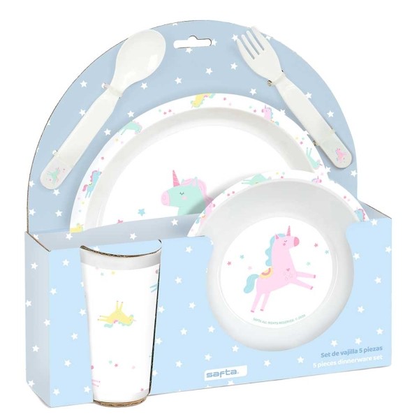 Set di stoviglie per bambini Safta Unicorno - PVC senza BPA - 260x90x260 mm - Blu