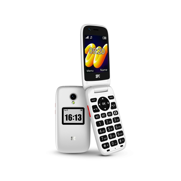 SPC Telefono cellulare Wild Star 4G schermo da 28 - Design a conchiglia - Schermo esterno da 14 - Compatibile con Circles - Bianco