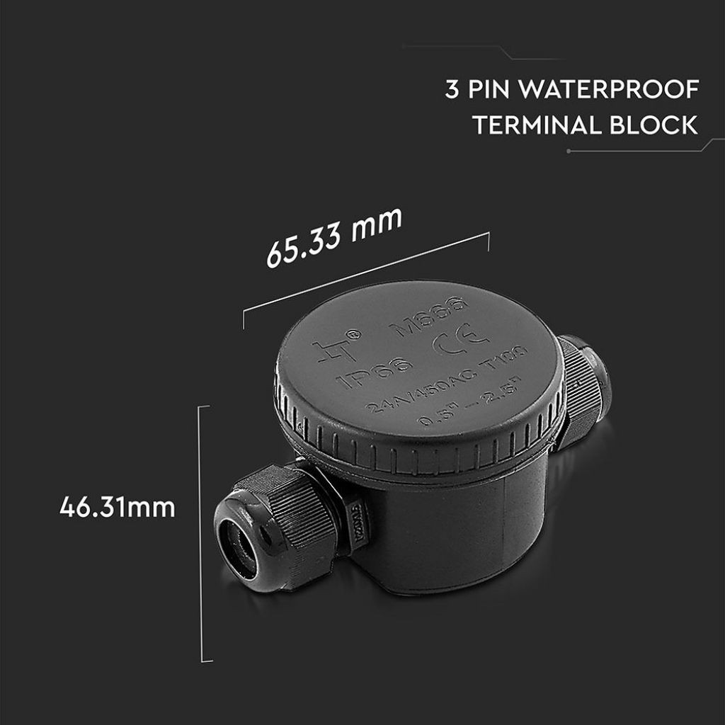 V-TAC Scatola di Derivazione con 2 Terminali 5-9mm Colore Nero IP66