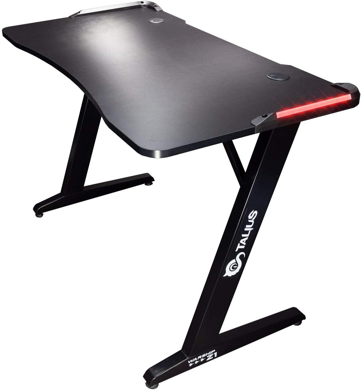 Tavolo da gioco Talius Warship Z1 con illuminazione a LED RGB - Gestione dei cavi - Gambe in acciaio - Fino a 80 kg - Piano da tavolo 110x60 cm - Colore nero
