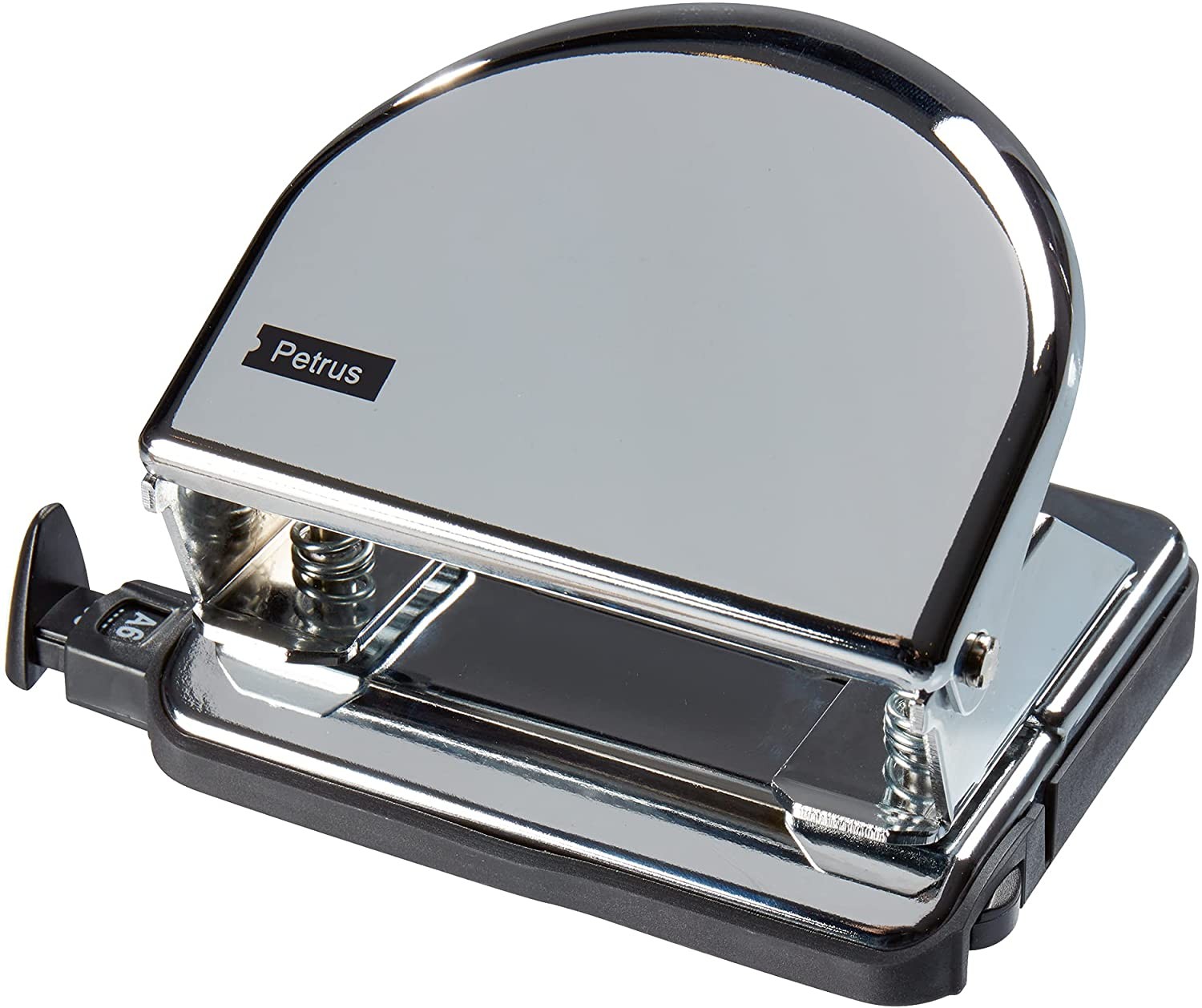 Perforatrice per metalli Petrus 52C - Fino a 20 fogli - Segni di formato - Svuotamento facile - Perforatori da 55 mm - Colore cromato