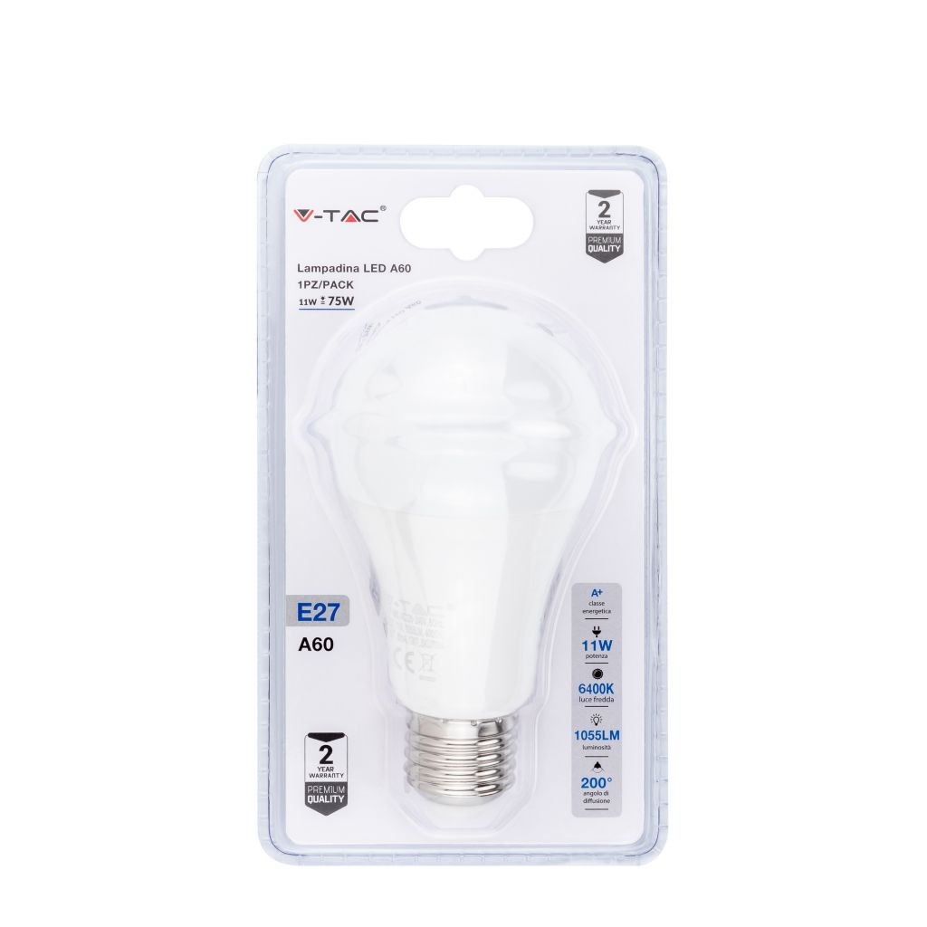 V-TAC Lampadina LED E27 11W A60 6400K (Blister 1 Pezzo)