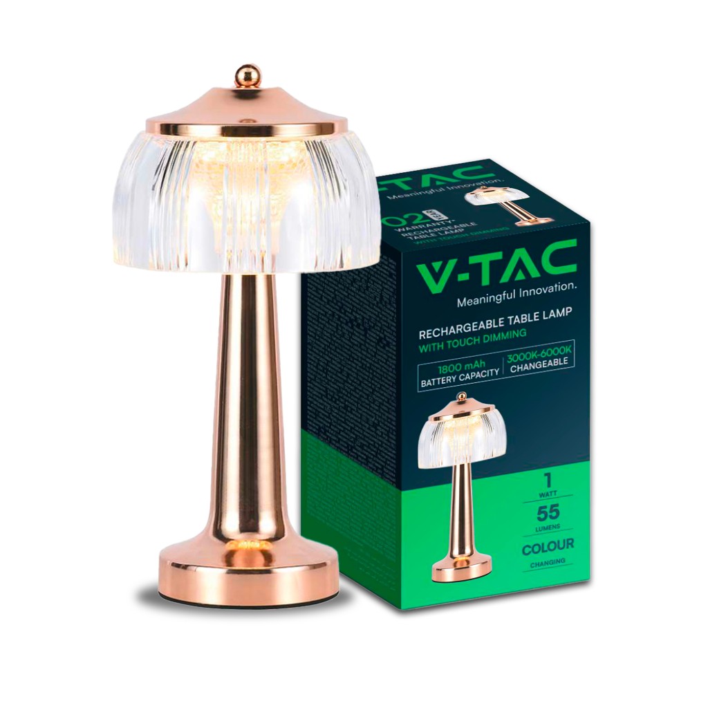 V-TAC Lampada LED da Tavolo 1W 13.5*26.5 Colore Oro francese Ricaricabile con USB C Touch Dimmerabile 3in1