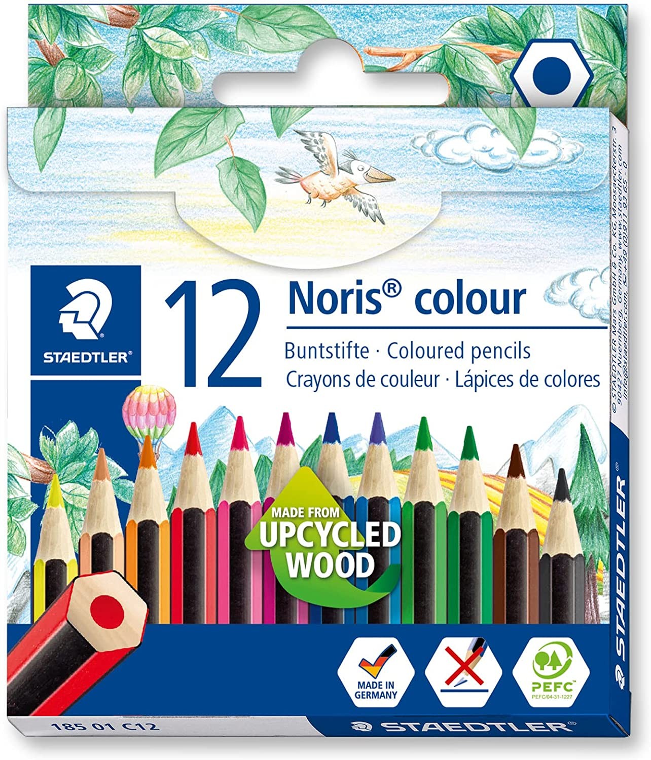 Staedtler Noris Color 185 Confezione da 12 matite colorate esagonali - Resistenza alla rottura - Materiale Wopex - Colori assortiti