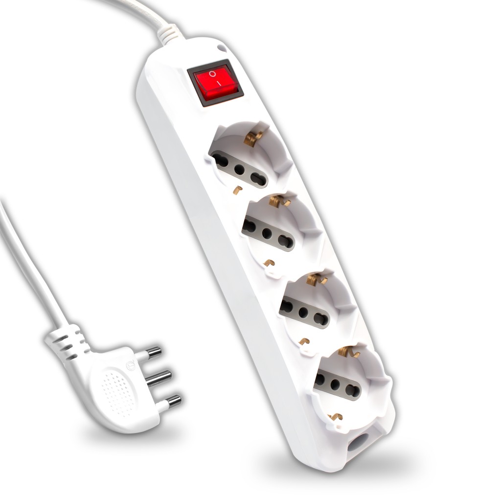 V-TAC Multipresa con Cavo 15m 4 Prese 10/16A 2P+T Bipasso + Schuko Interruttore Luminoso Spina 16A 2P+T Colore Bianco