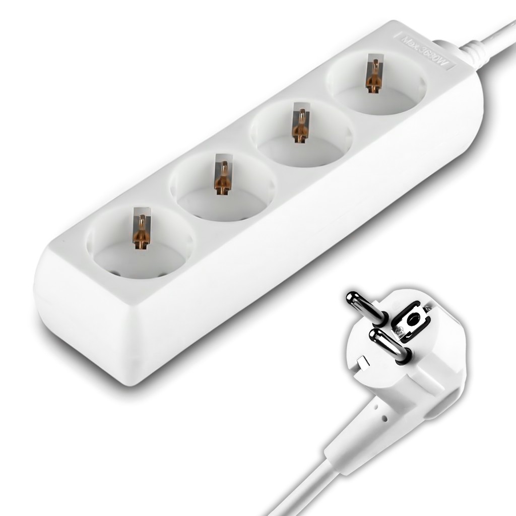 V-TAC Multipresa con Cavo 15m 4 Prese 10A 2P + Schuko e Spina Schuko Colore Bianco