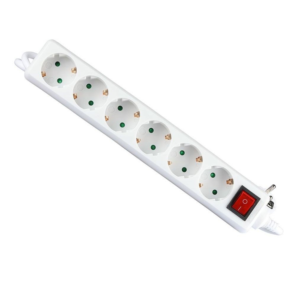 V-TAC Multipresa con Cavo 15m 6 Prese 10A 2P + Schuko e Interruttore Luminoso Spina Schuko Colore Bianco