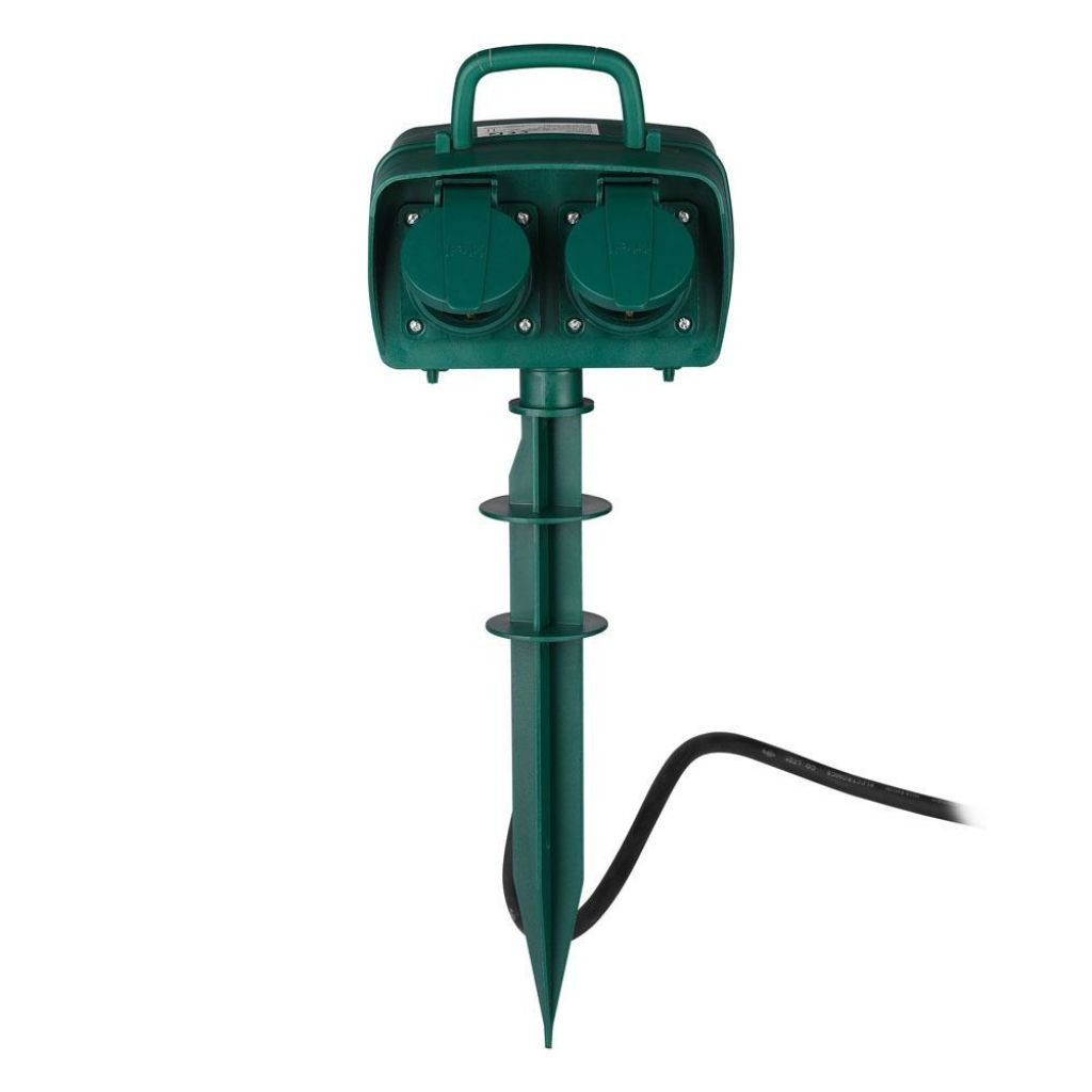 V-TAC Presa da Giardino con Cavo 3m 2 Prese 16A con Copertura e un Timer Meccanico sul Retro Colore Verde IP44