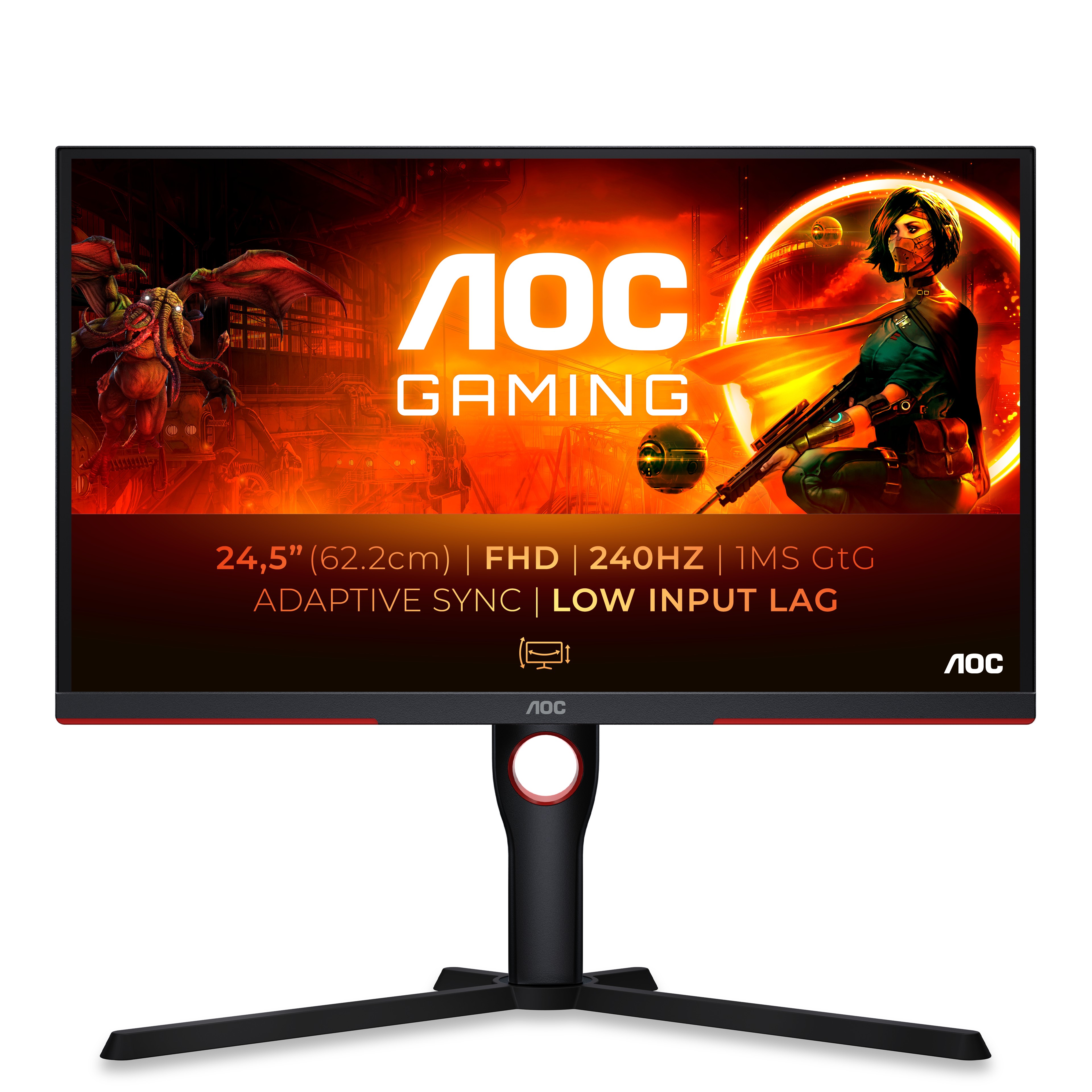 Mon 24.5Va 2Hdmi Dp Vesa Mm Usbc Aoc 25G3Zm Pivot Reg Alt 1Ms 240Hz