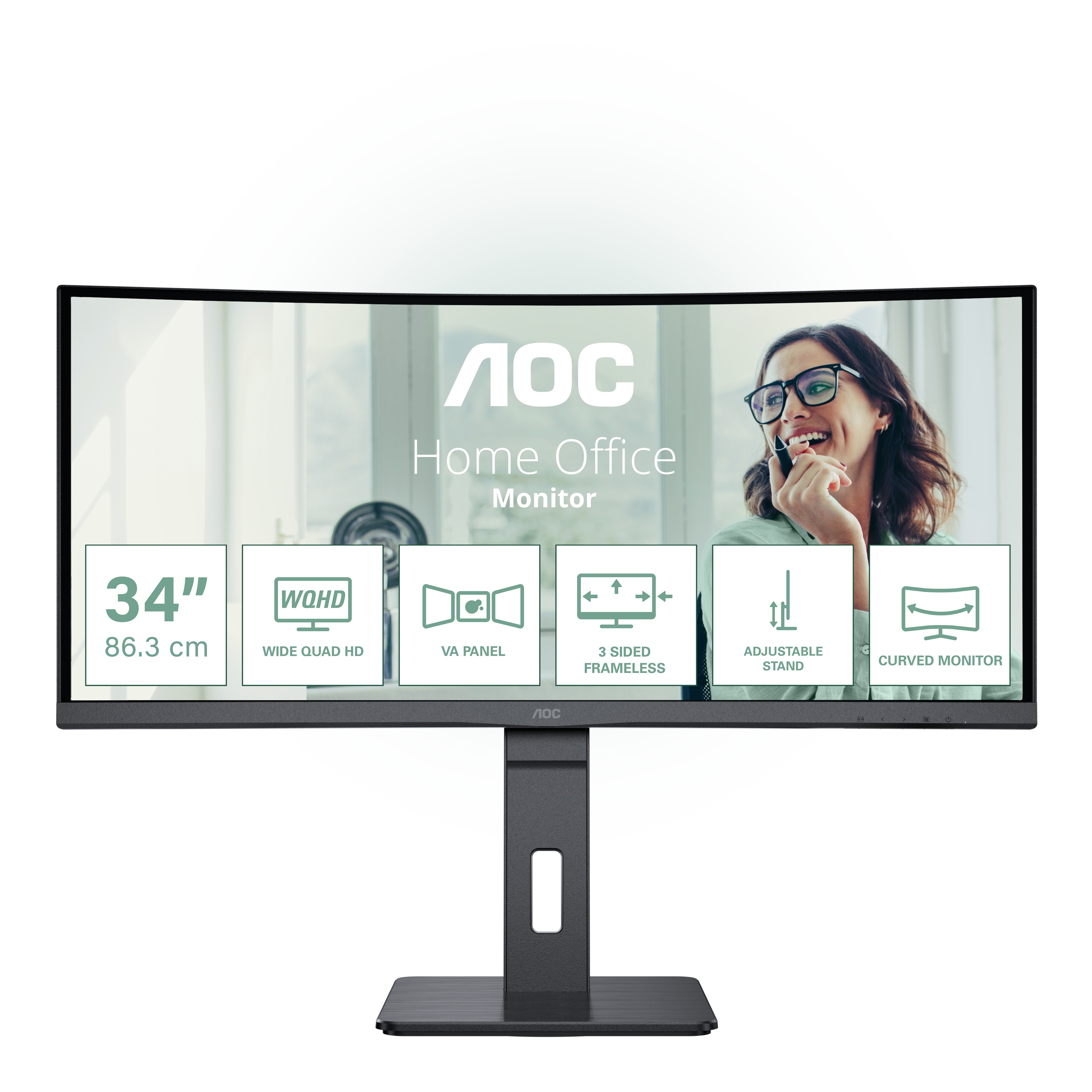 Aoc Monitor Curvo 34 Led Va Wqhd 21:9 4Ms 300 Cdm Reg Altezza Usb-C Dp/Hdmi Multimediale