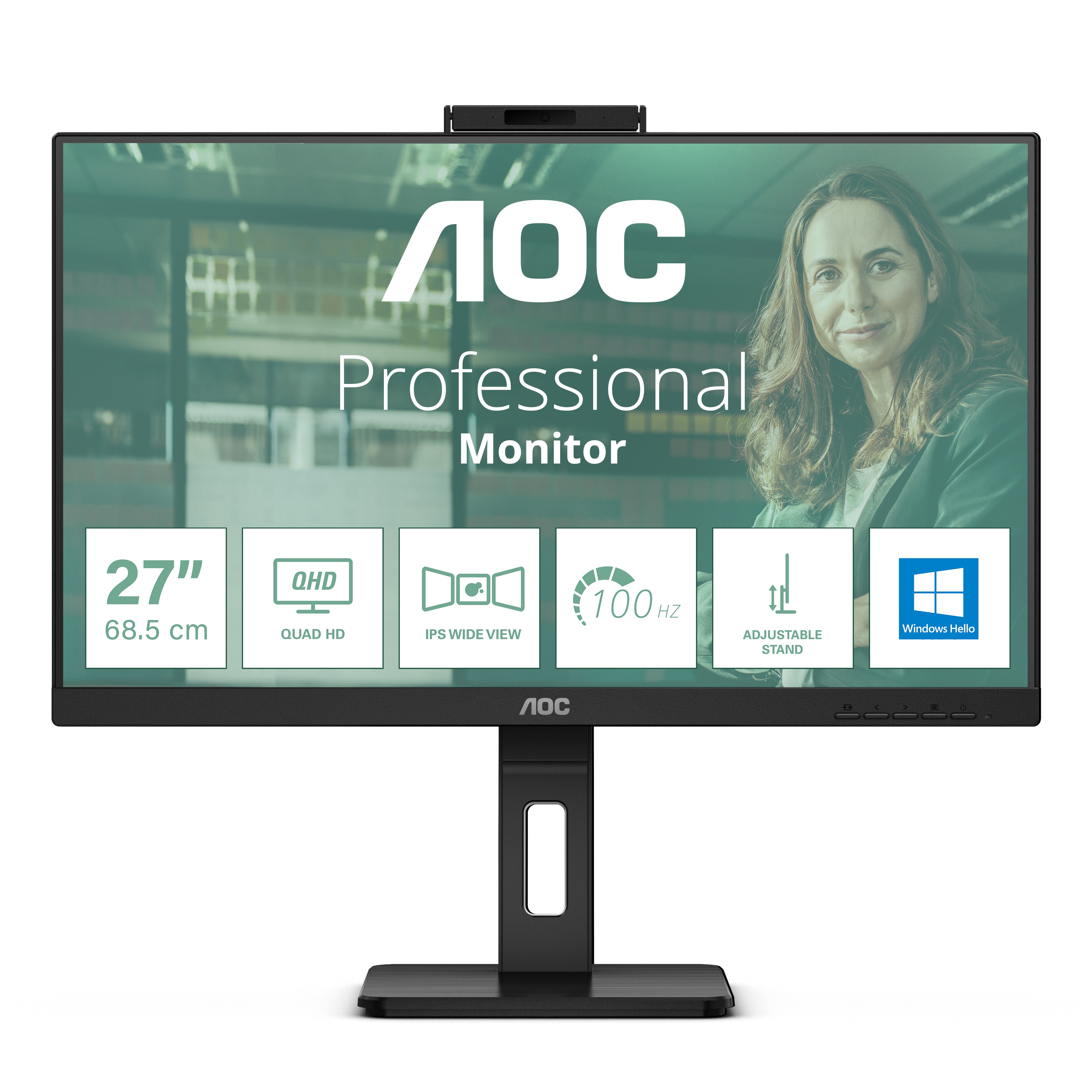 Aoc Monitor 27 Led Ips Qhd 16:9 4Ms 350 Cdm Webcam Usb-C Pivot Dp/2Hdmi Multimediale