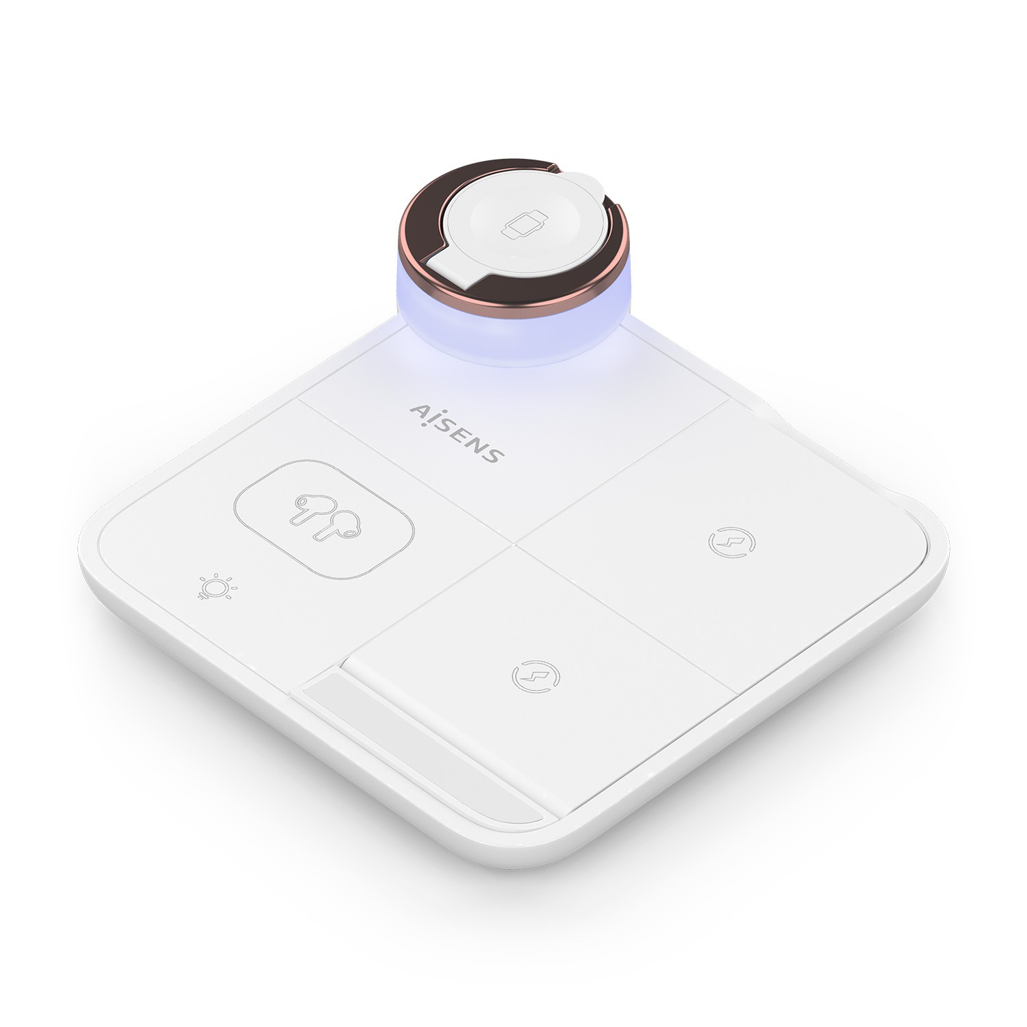 AISENS ASCH-15W4WC061-W Caricabatterie per dispositivi mobili Cuffie Smartphone Orologio intelligente Bianco USB Carica wireless Interno