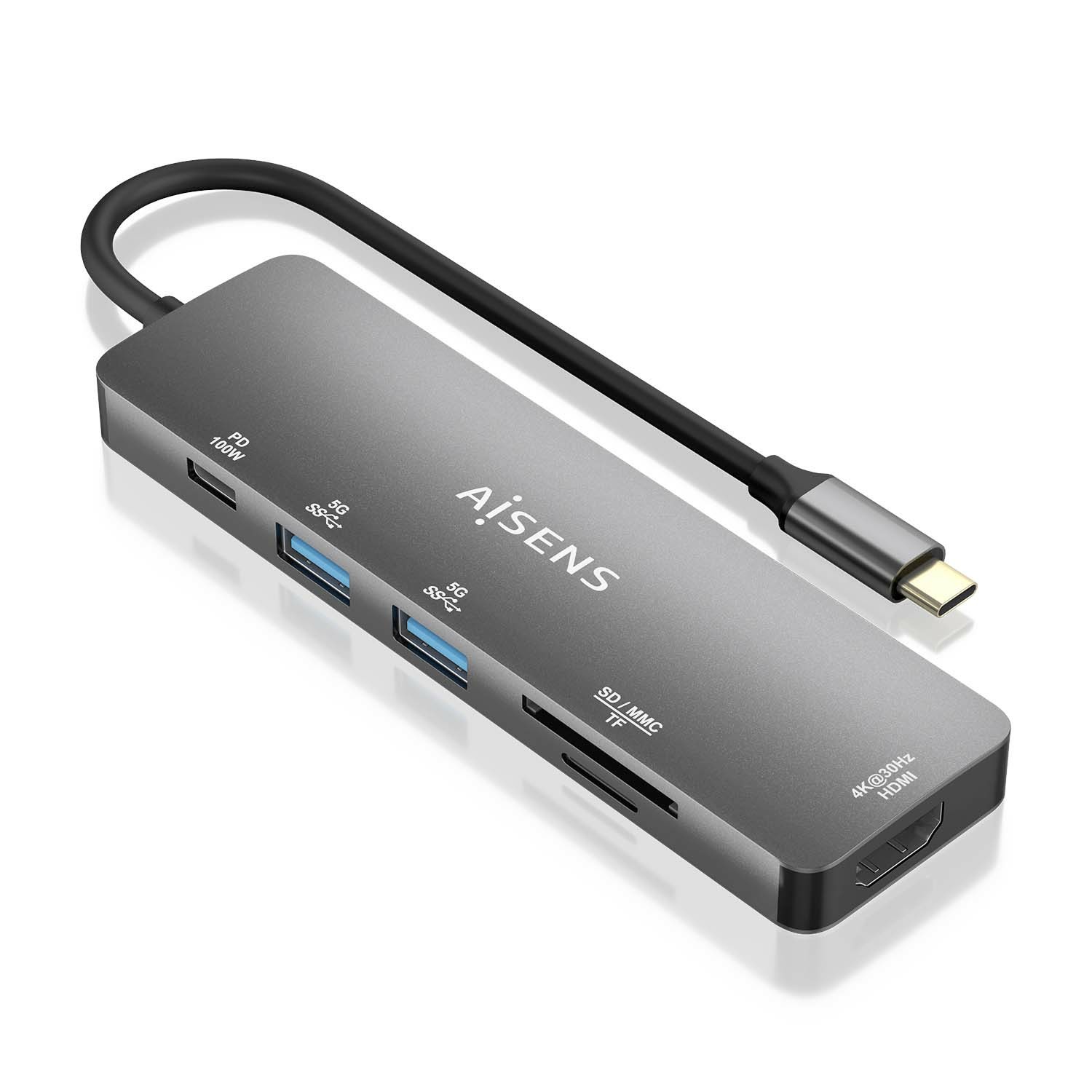 AISENS ASUC-6P016-GR replicatore di porte e docking station per laptop Cablato USB 3.2 Gen 1 (3.1 Gen 1) Type-C Grigio