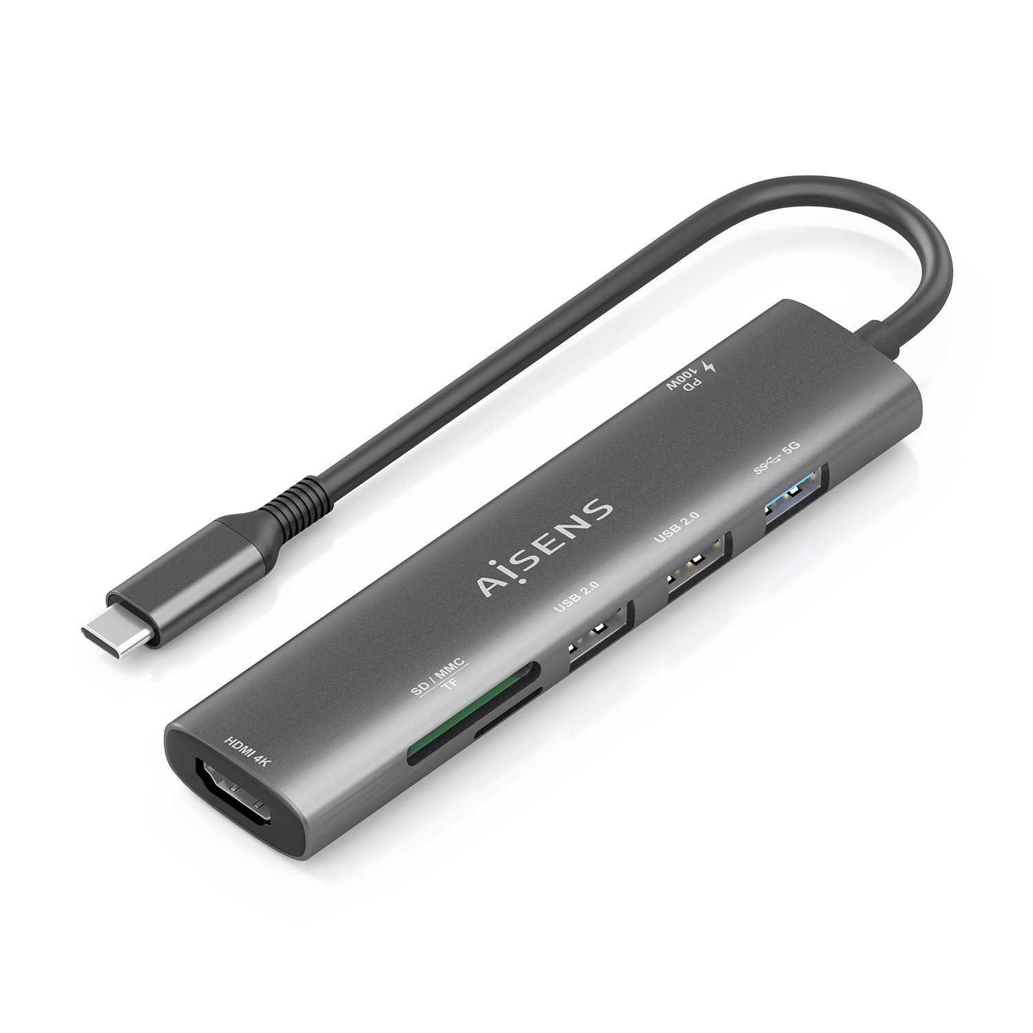 AISENS ASUC-7P027-GR replicatore di porte e docking station per laptop Cablato USB 3.2 Gen 1 (3.1 Gen 1) Type-C Grigio