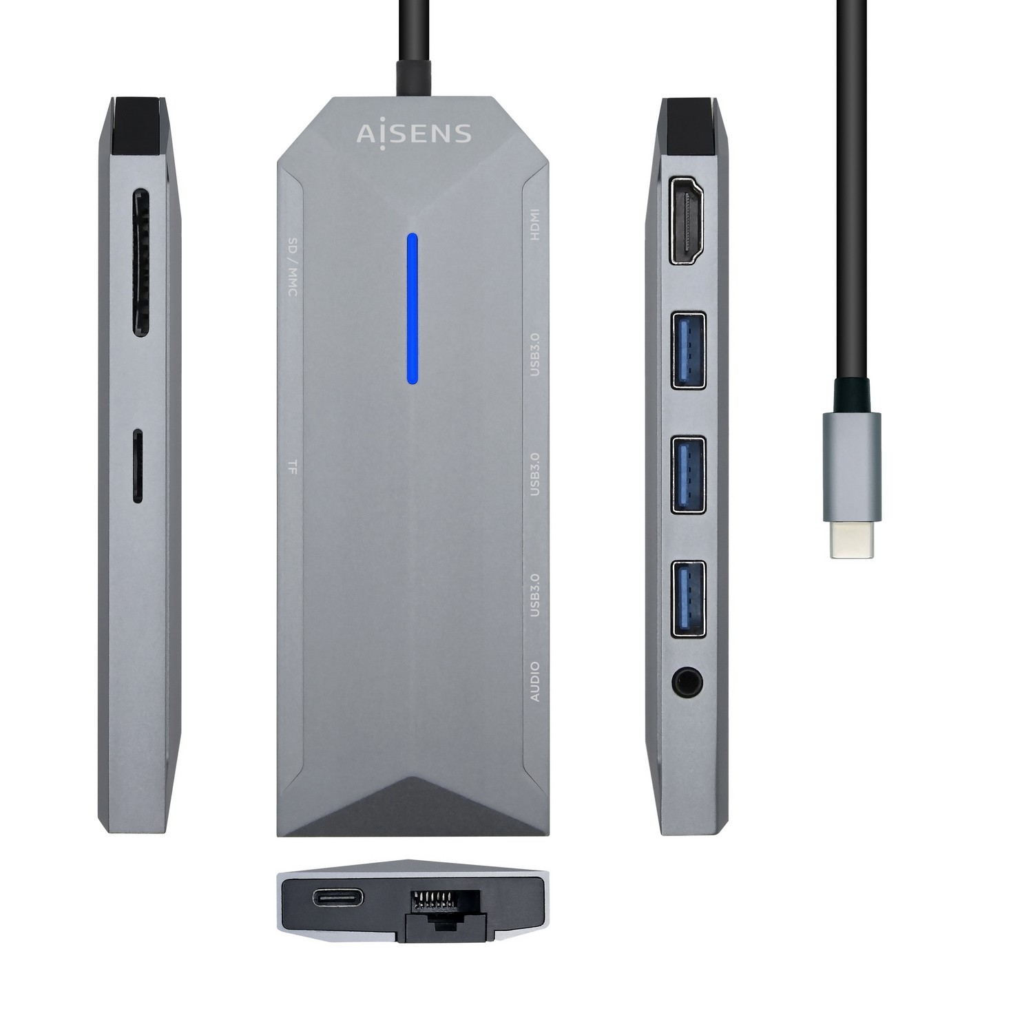 AISENS ASUC-9P001-GR replicatore di porte e docking station per notebook Cablato Thunderbolt 3 Grigio
