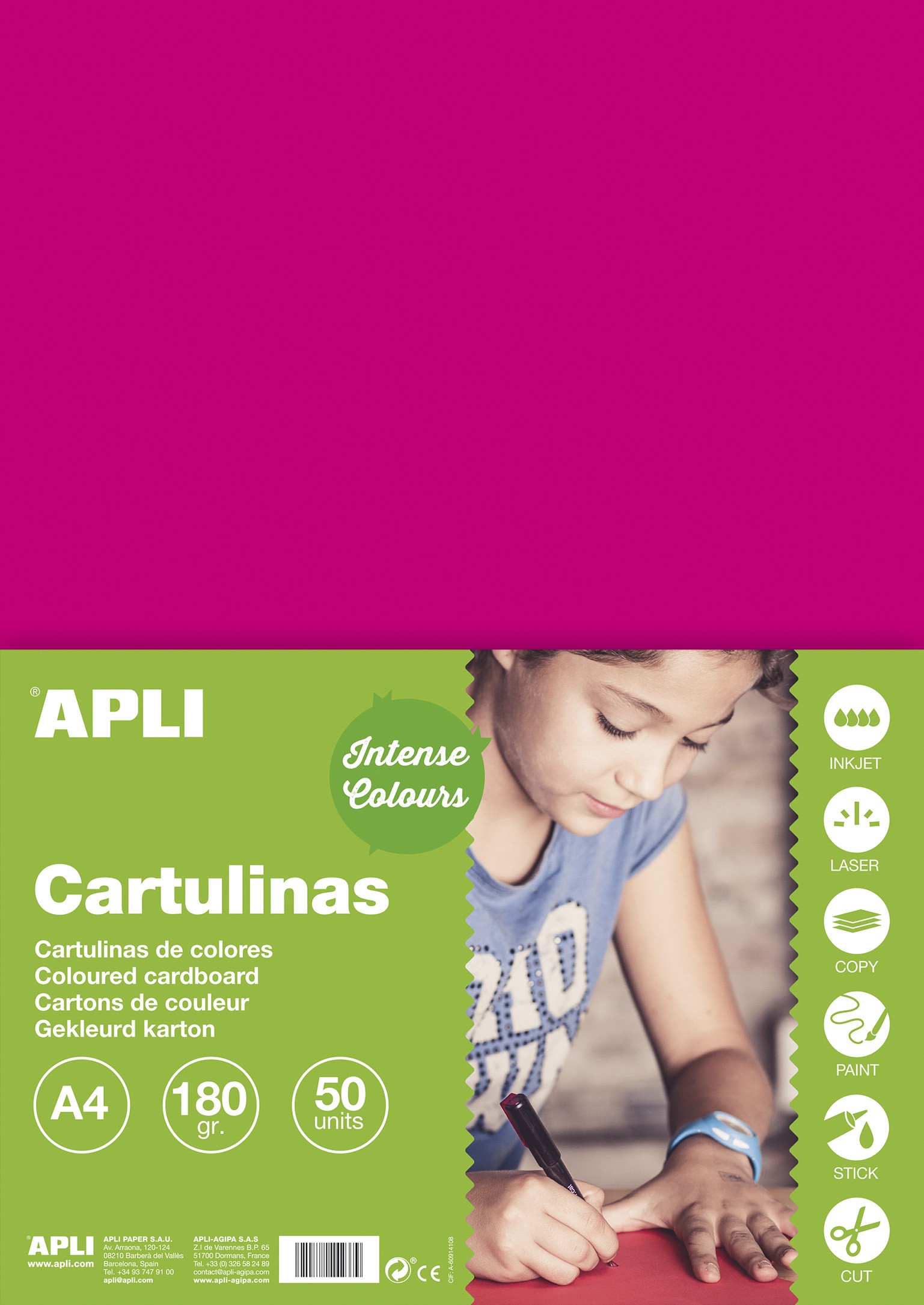 Cartoncino Apli Fucsia A4 170g 50 Fogli