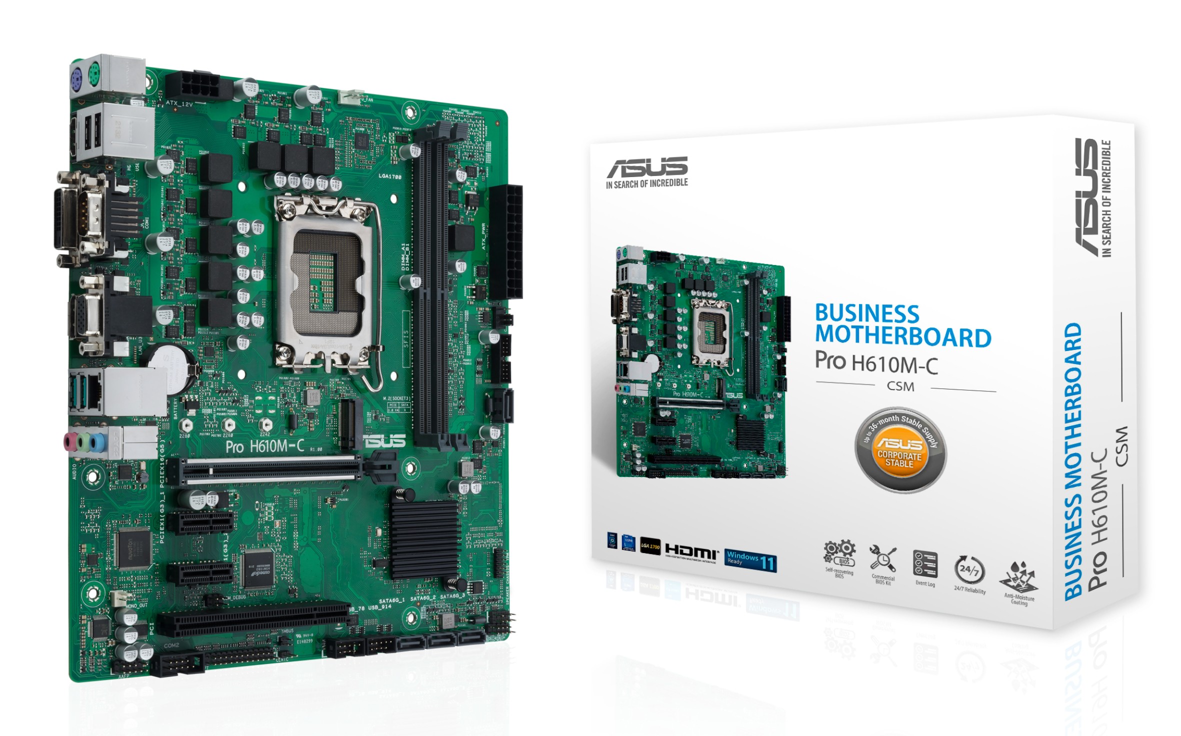 Mb Asus Pro H610M-C-Csm S1700 2Ddr5 4800 4S3 Gbl M.2 U3.2 H/D/Dp/V