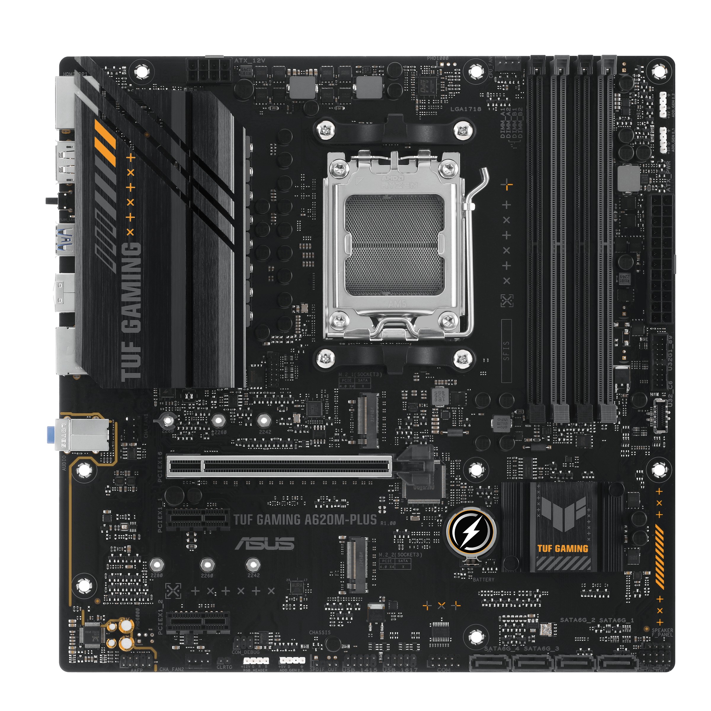 Scheda madre Asus TUF Gaming A620M-PLUS AMD PCIe 3.0 4.0 4x DDR5 2x M.2 4x SATA III RJ-45 USB-A USB-C - Fattore di forma MicroATX