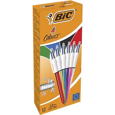 BIC 4 Colours Shine Nero Blu Verde Rosso Penna a sfera retrattile a clip Medio