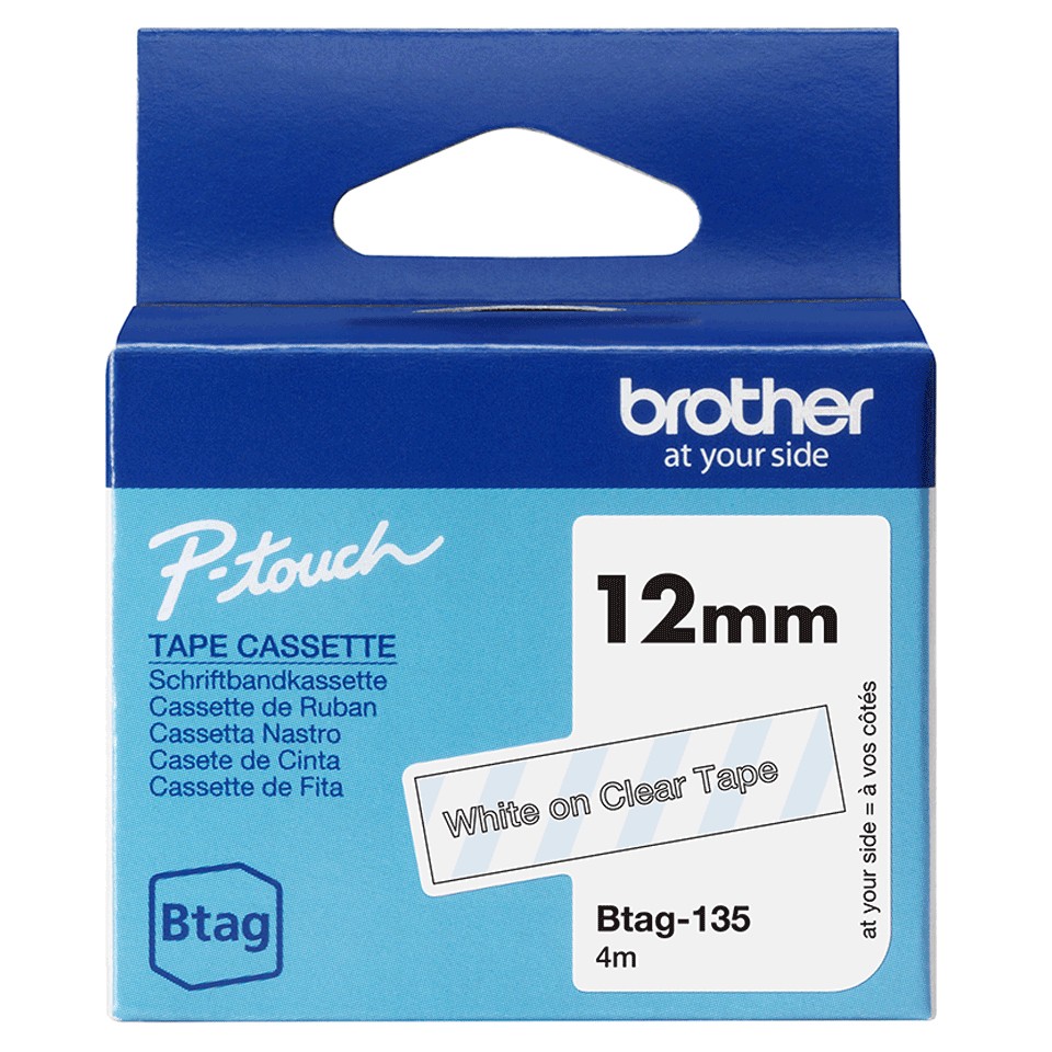ORIGINALE Brother Nastro Bianco su trasparente Btag-135 Btag-135