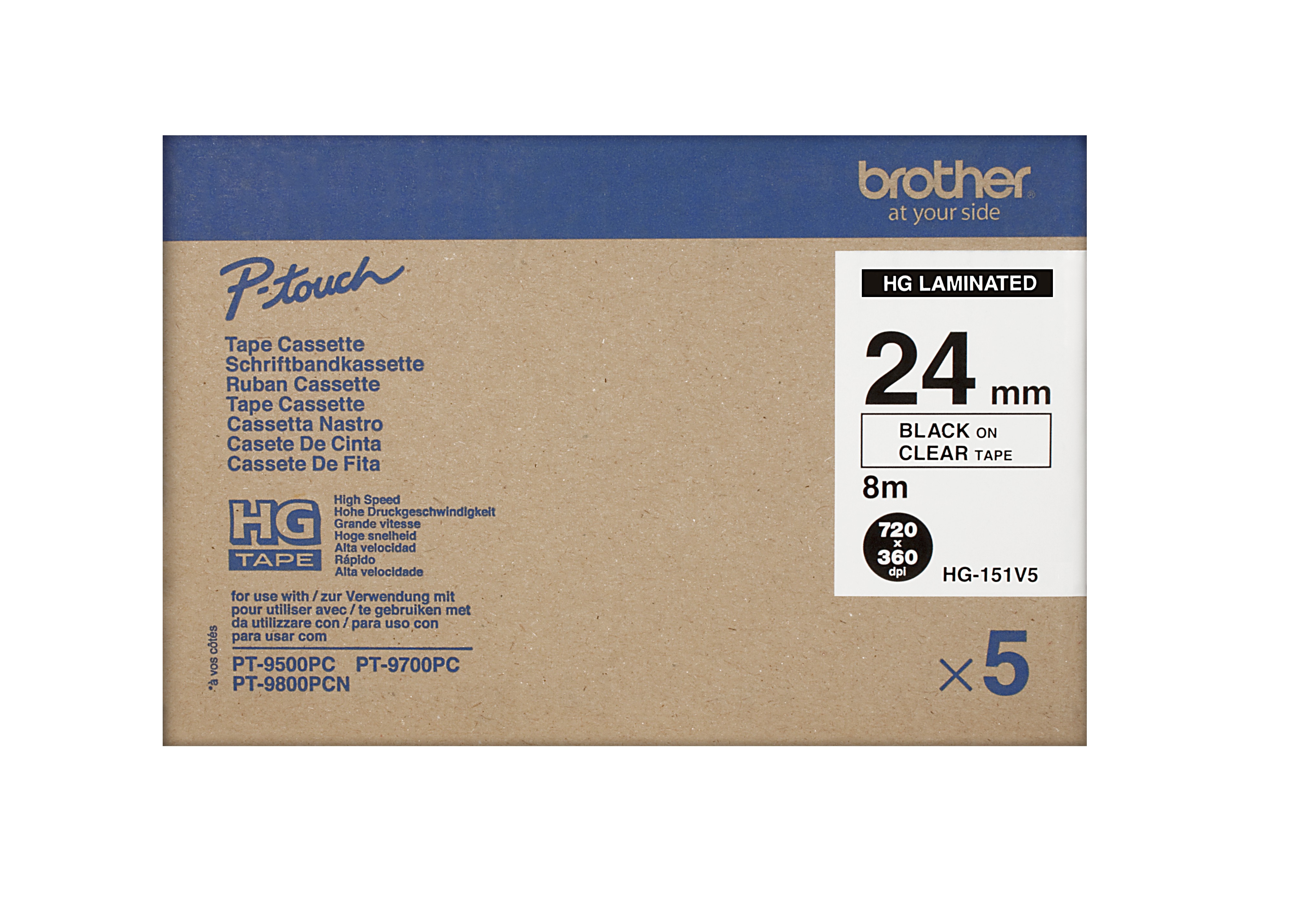 ORIGINALE Brother Nastro Nero su trasparente HGe-151V5