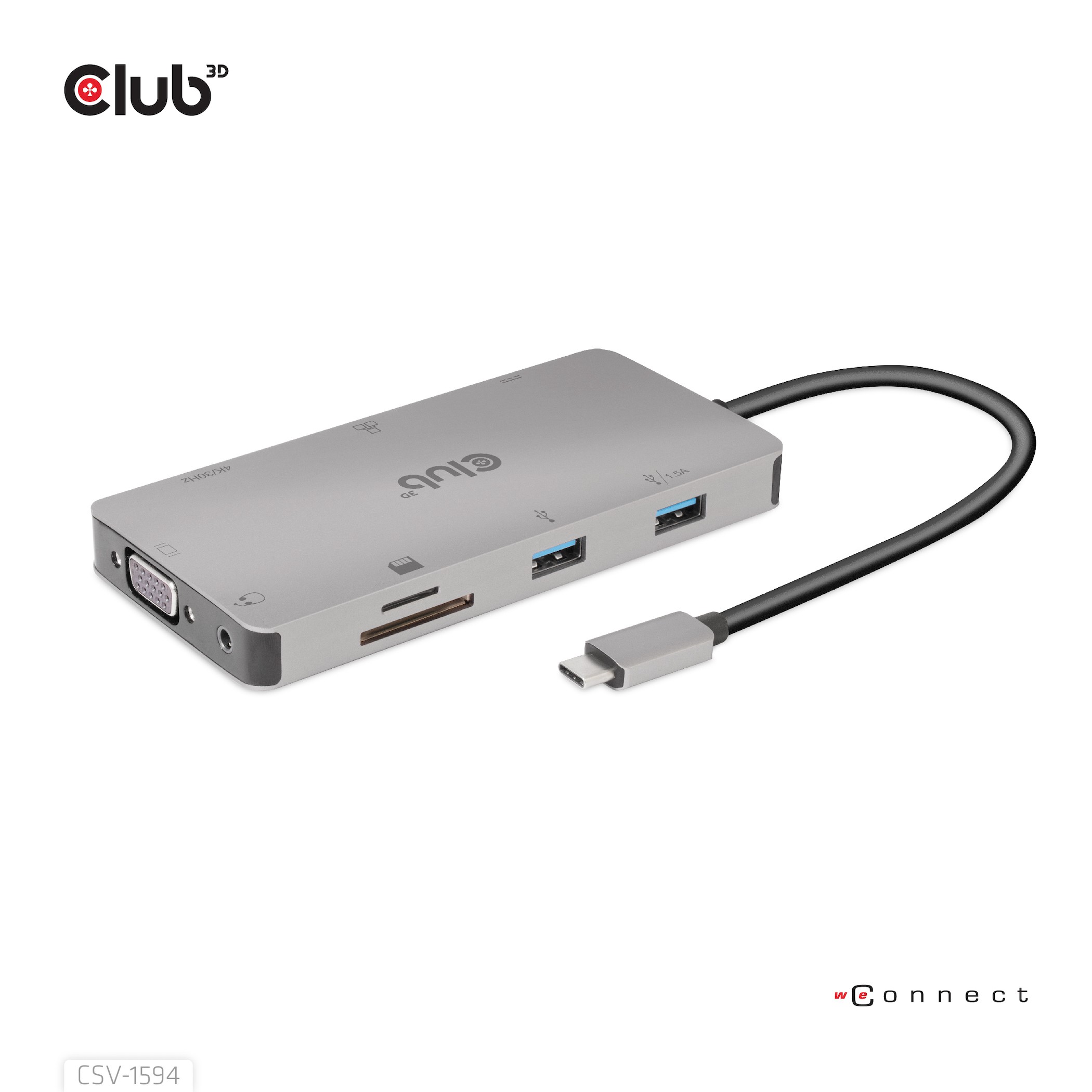 Club3D Hub Usb Gen1 Type-C 9-In-1 Hdmi Vga 2X Usb Gen1 Type-A Rj45 Sd/Micro Sd Usb Gen1 Type-C
