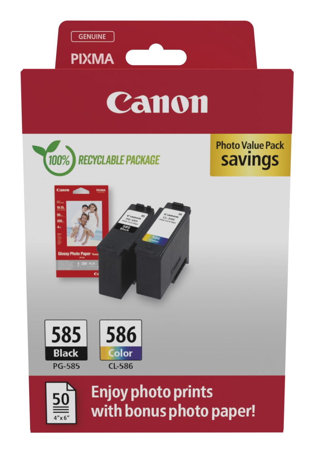 ORIGINALE Canon Value Pack nero / ciano / magenta / giallo PG-585+CL586 + 10x15 cm Fotopapier 50 Blatt 360 pagine