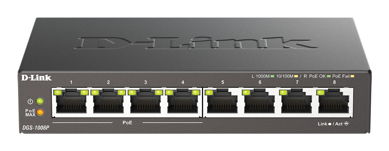 D-Link DGS-1008P switch di rete Non gestito Gigabit Ethernet (10/100/1000) Supporto Power over Ethernet (PoE) Nero