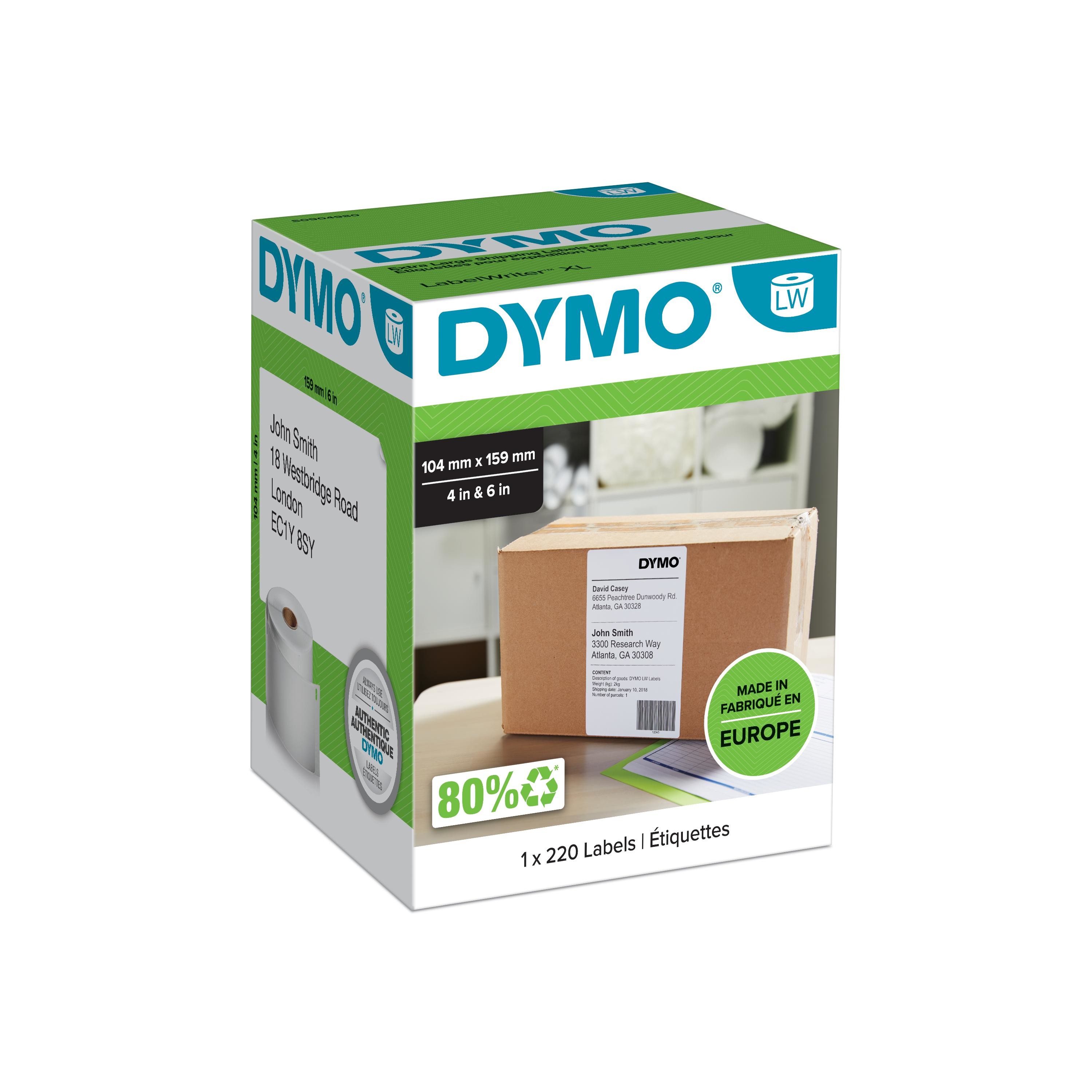 ORIGINALE DYMO Etichette Bianco S0904980 XL-Versand-Etiketten Etichette per spedizione 104x159mm bianco 1x220 Pezzi.