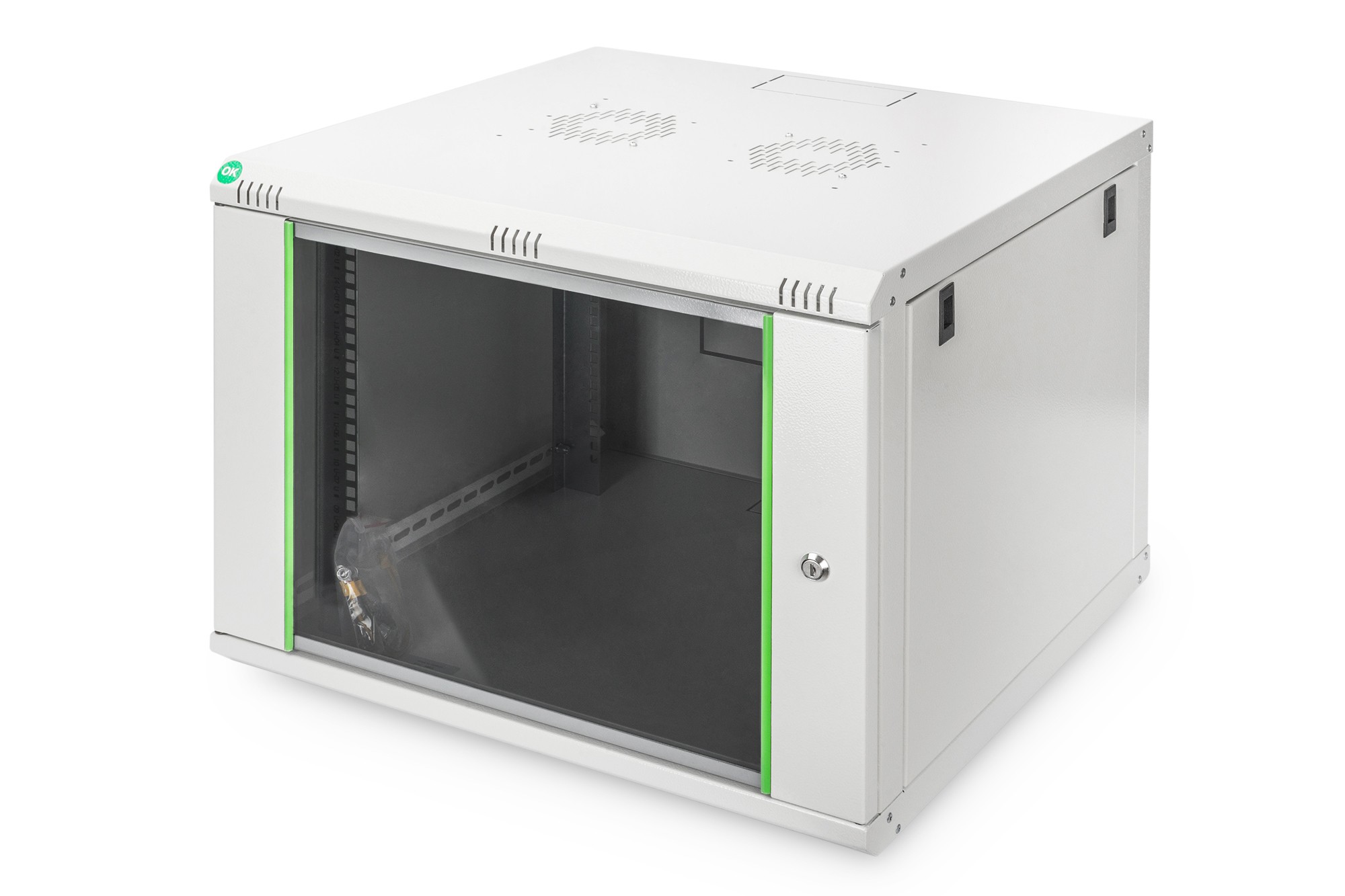 Armadio Rack 19 7 Unita' Da Muro (A)416 X (L)600 X Profondita' 600 Mm. Colore Grigio Porta Vetro