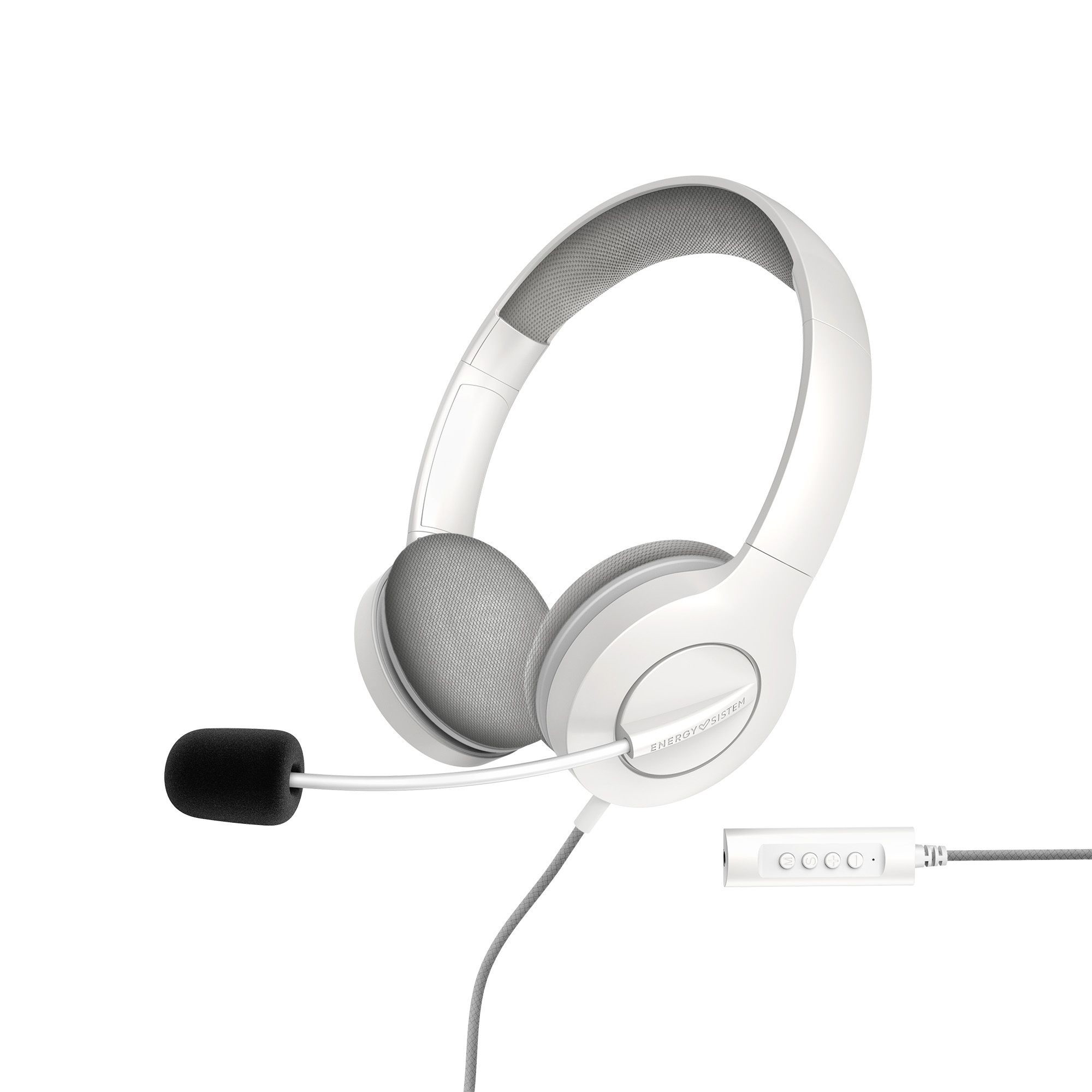 Energy Sistem Headset Office 3 (Auricolari Con Connessione Usb E 3,5 Mm, Controllo Del Volume E Funzione Mute, Microfono Retrattile)- Bianco-image