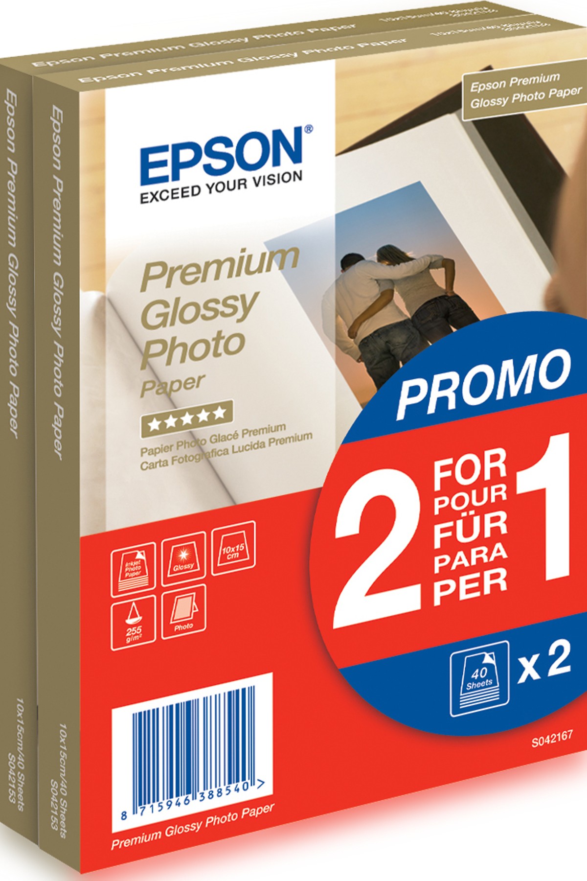 ORIGINALE Epson Carta Bianco C13S042167 Premium Glossy 80 Blatt carta fotografica 10 x 15 cm 255 gr/m? 80 pagine premium glossy