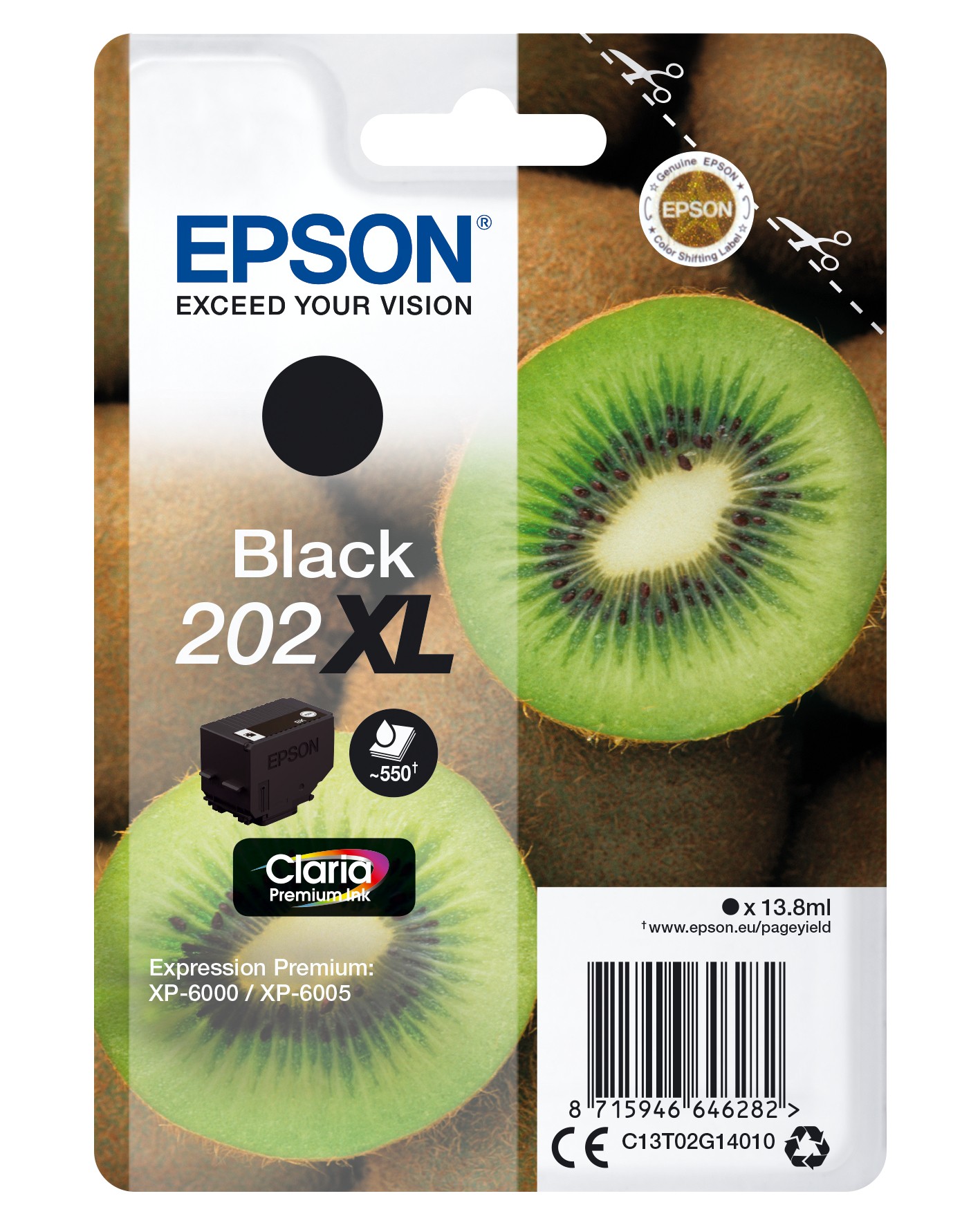 ORIGINALE Epson Cartuccia d'inchiostro nero C13T02G14010 202XL 550 pagine 138ml