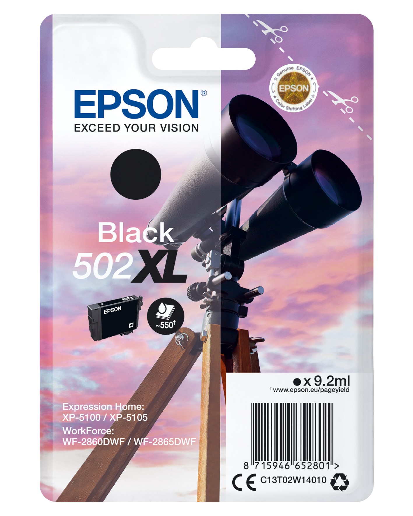 ORIGINALE Epson Cartuccia d'inchiostro nero C13T02W14010 502XL 550 pagine 92ml
