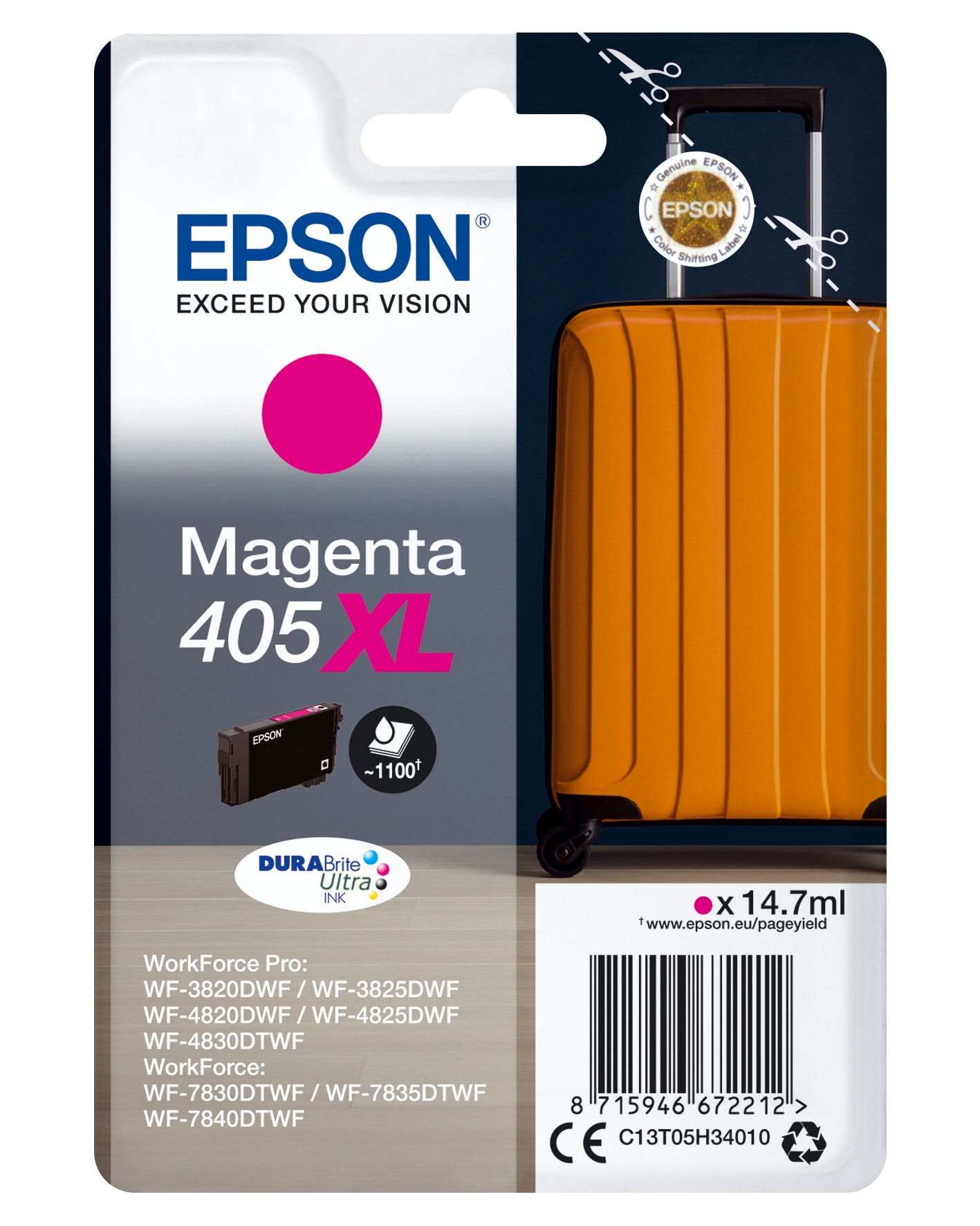 ORIGINALE Epson Cartuccia d'inchiostro magenta C13T05H34010 405 XL 1100 pagine 147ml