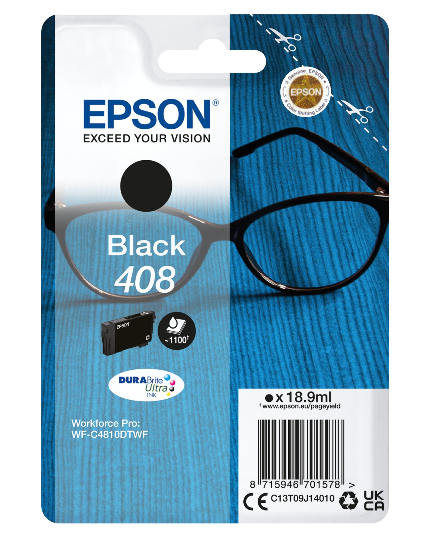 ORIGINALE Epson Cartuccia d'inchiostro nero C13T09J14010 408 1100 pagine 189ml