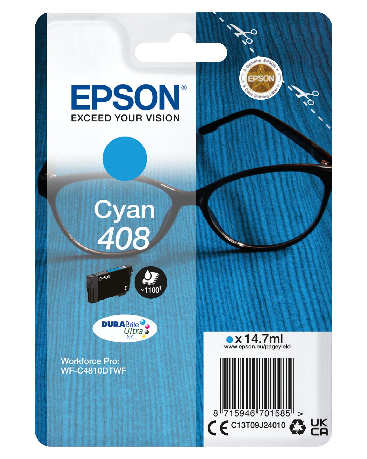 ORIGINALE Epson Cartuccia d'inchiostro ciano C13T09J24010 408 1100 pagine 147ml