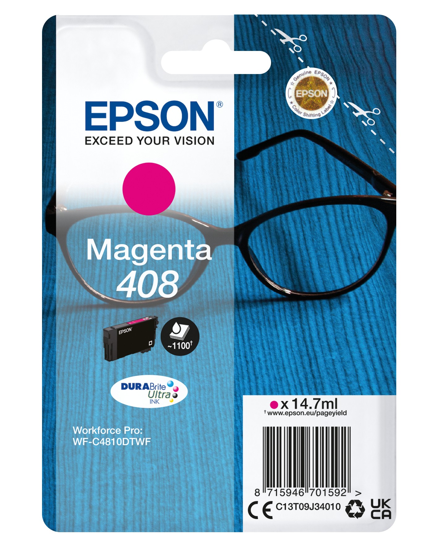 ORIGINALE Epson Cartuccia d'inchiostro magenta C13T09J34010 408 1100 pagine 147ml