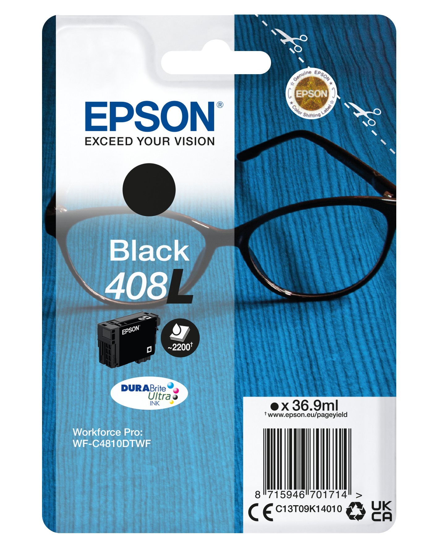 ORIGINALE Epson Cartuccia d'inchiostro nero C13T09K14010 408L 2200 pagine 369ml