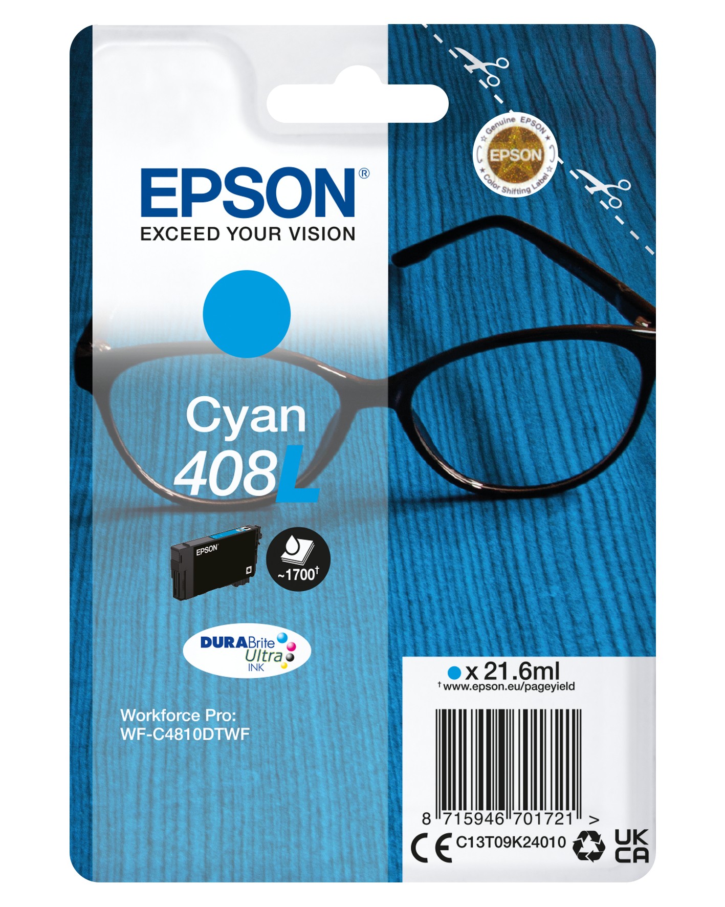ORIGINALE Epson Cartuccia d'inchiostro ciano C13T09K24010 408L 1700 pagine 216ml