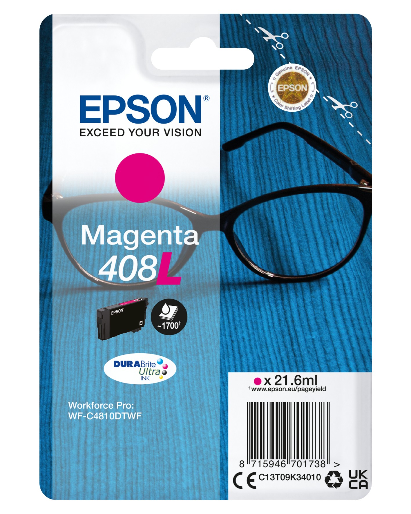 ORIGINALE Epson Cartuccia d'inchiostro magenta C13T09K34010 408L 1700 pagine 216ml