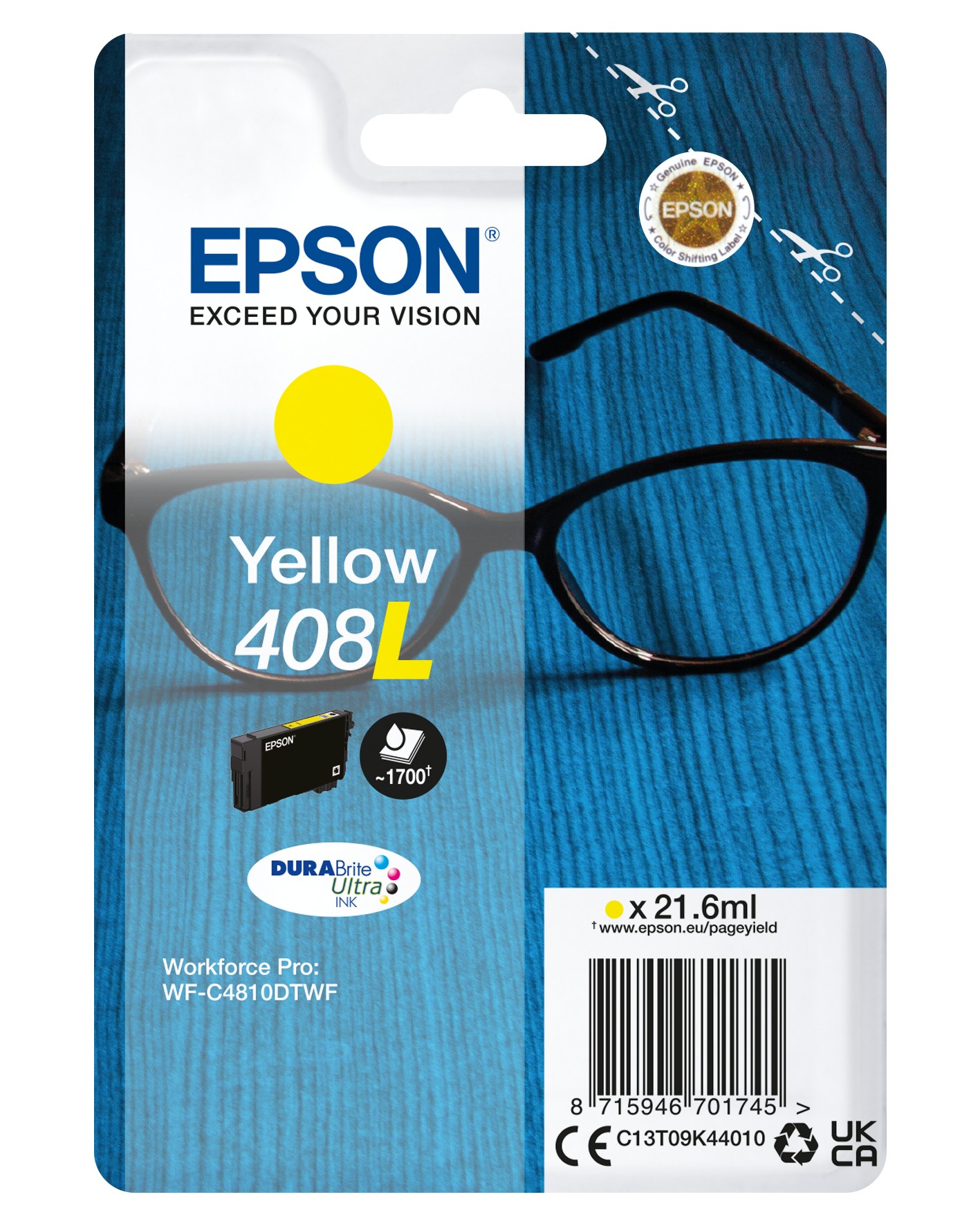 ORIGINALE Epson Cartuccia d'inchiostro giallo C13T09K44010 408L 1700 pagine 216ml