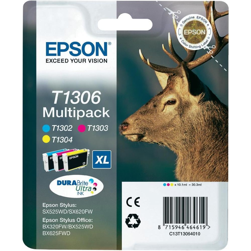ORIGINALE Epson Multipack ciano / magenta / giallo C13T13064012 T1306 3 cartucce d'inchiostro: T1302 + T1303 + T1304
