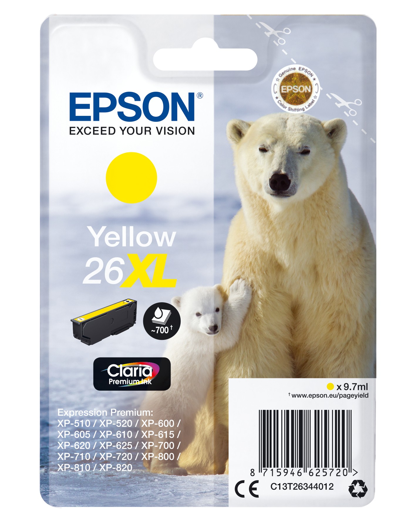 ORIGINALE Epson Cartuccia d'inchiostro giallo C13T26344012 26 XL 700 pagine 97ml Cartuccie d?inchiostro XL