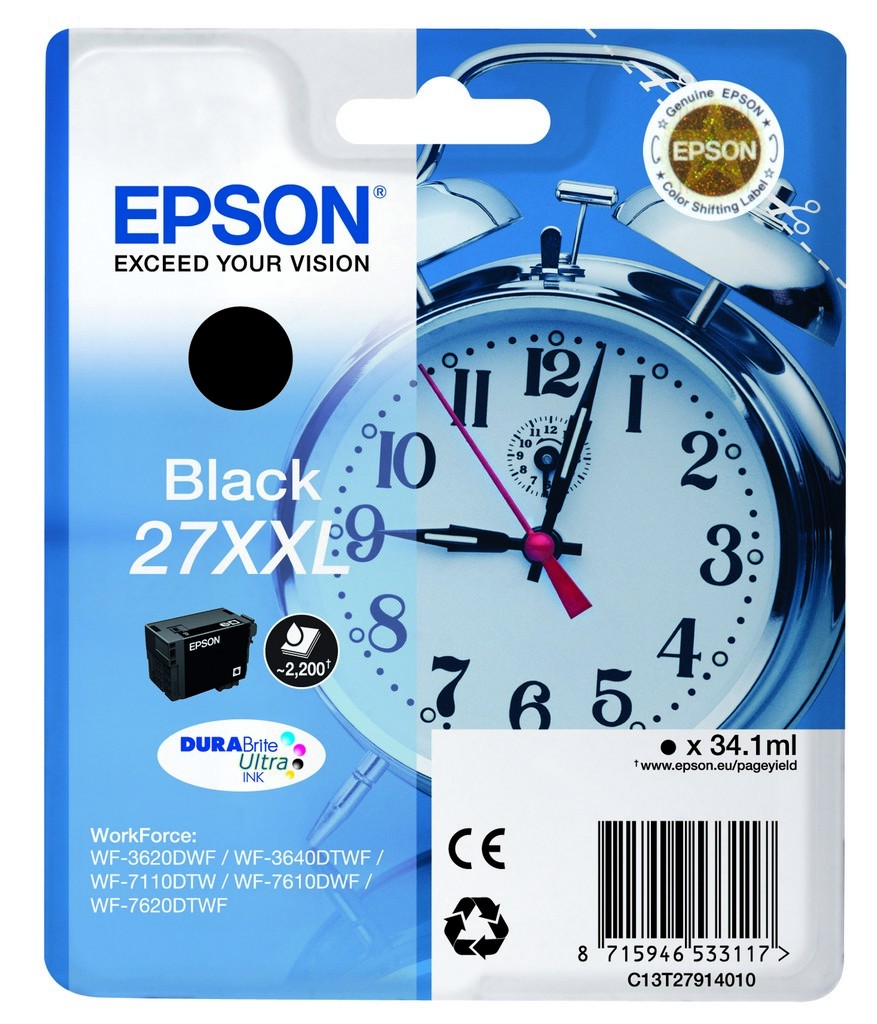 ORIGINALE Epson Cartuccia d'inchiostro nero C13T27914012 27 XXL 2200 pagine 341ml XXL