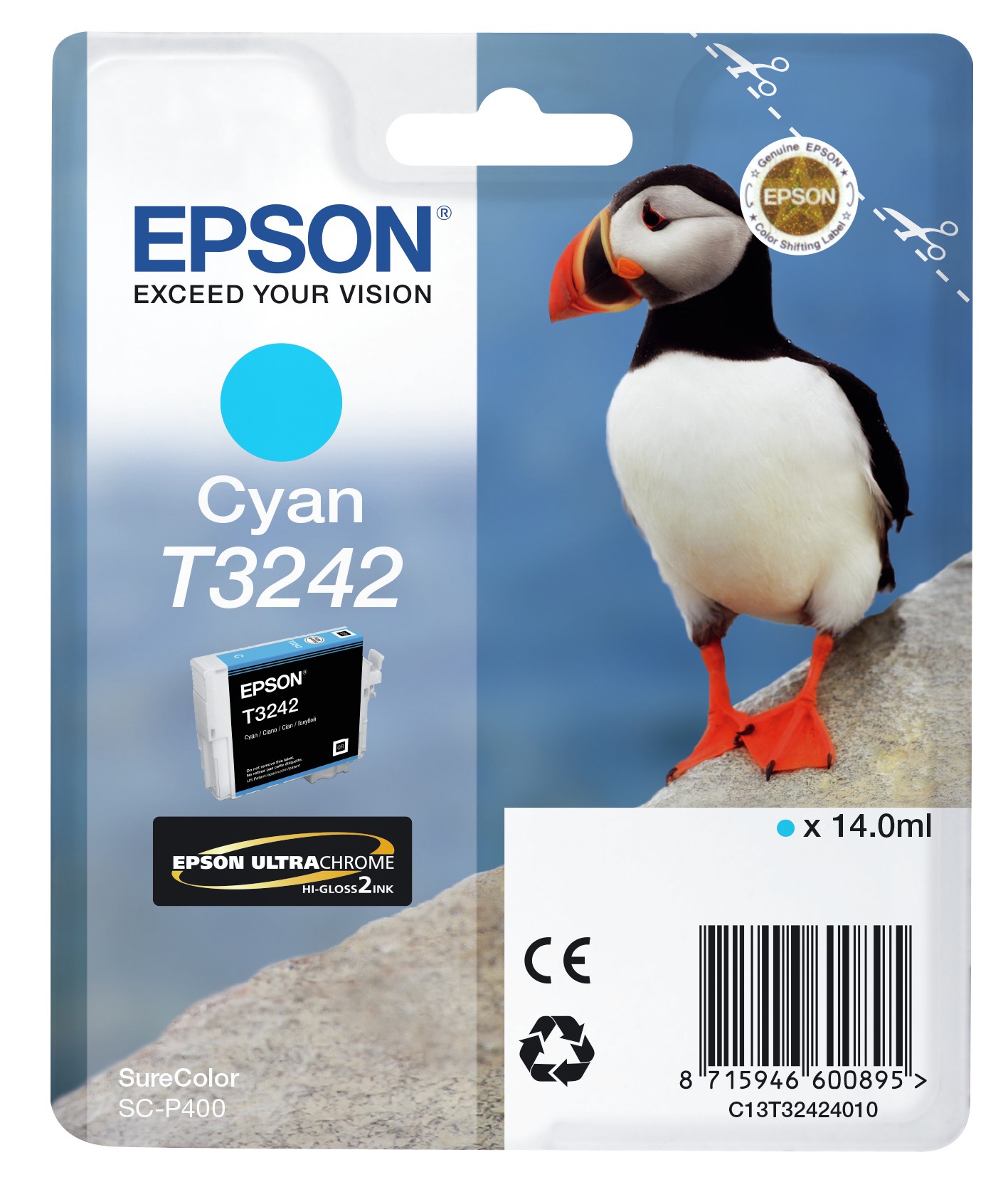ORIGINALE Epson Cartuccia d'inchiostro ciano C13T32424010 T3242 980 pagine 14ml