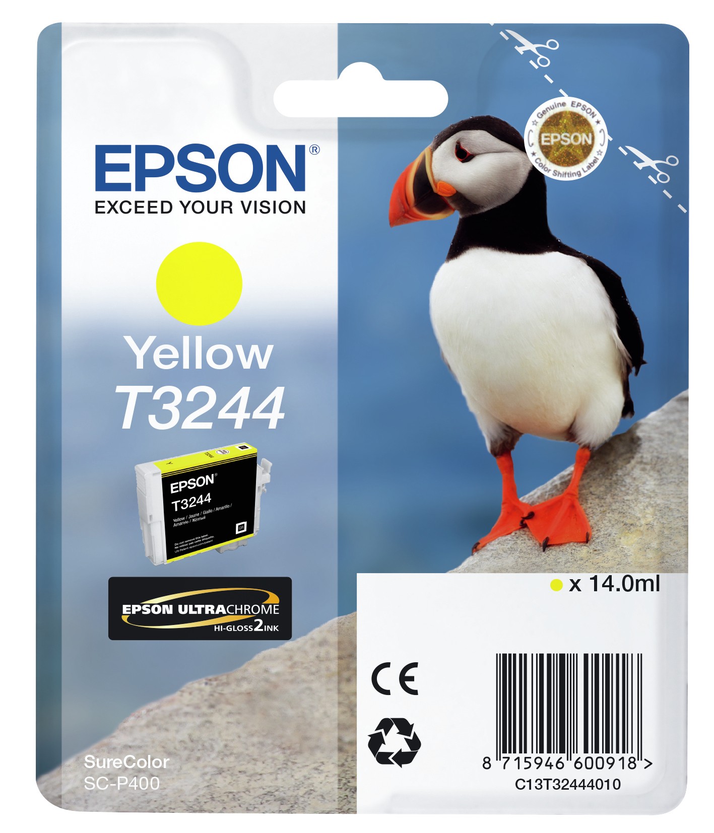 ORIGINALE Epson Cartuccia d'inchiostro giallo C13T32444010 T3244 980 pagine 14ml
