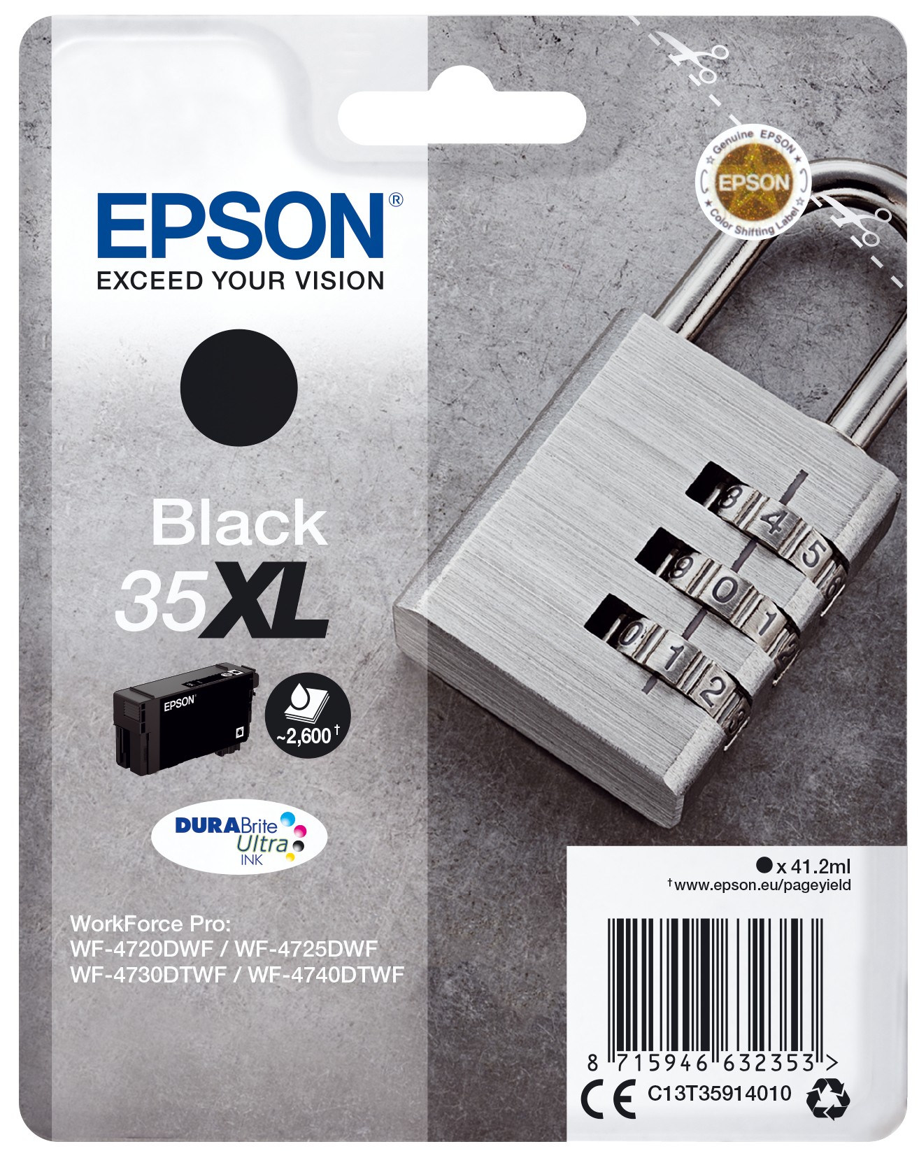 ORIGINALE Epson Cartuccia d'inchiostro nero C13T35914010 35XL 2600 pagine 412ml