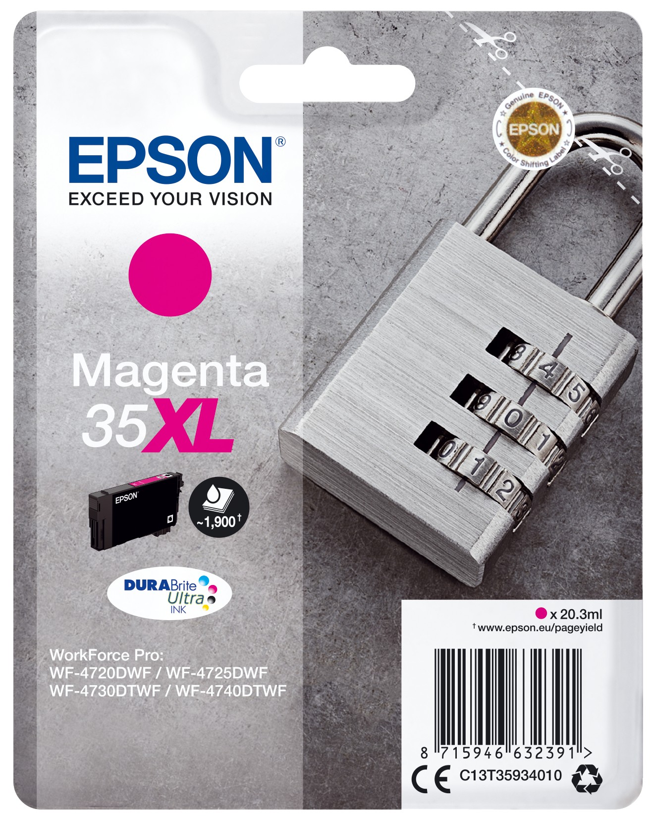 ORIGINALE Epson Cartuccia d'inchiostro magenta C13T35934010 35XL 1900 pagine 203ml