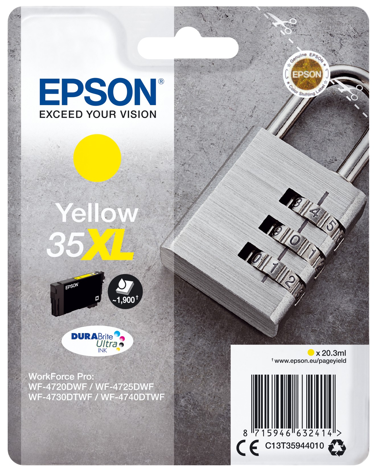 ORIGINALE Epson Cartuccia d'inchiostro giallo C13T35944010 35XL 1900 pagine 203ml
